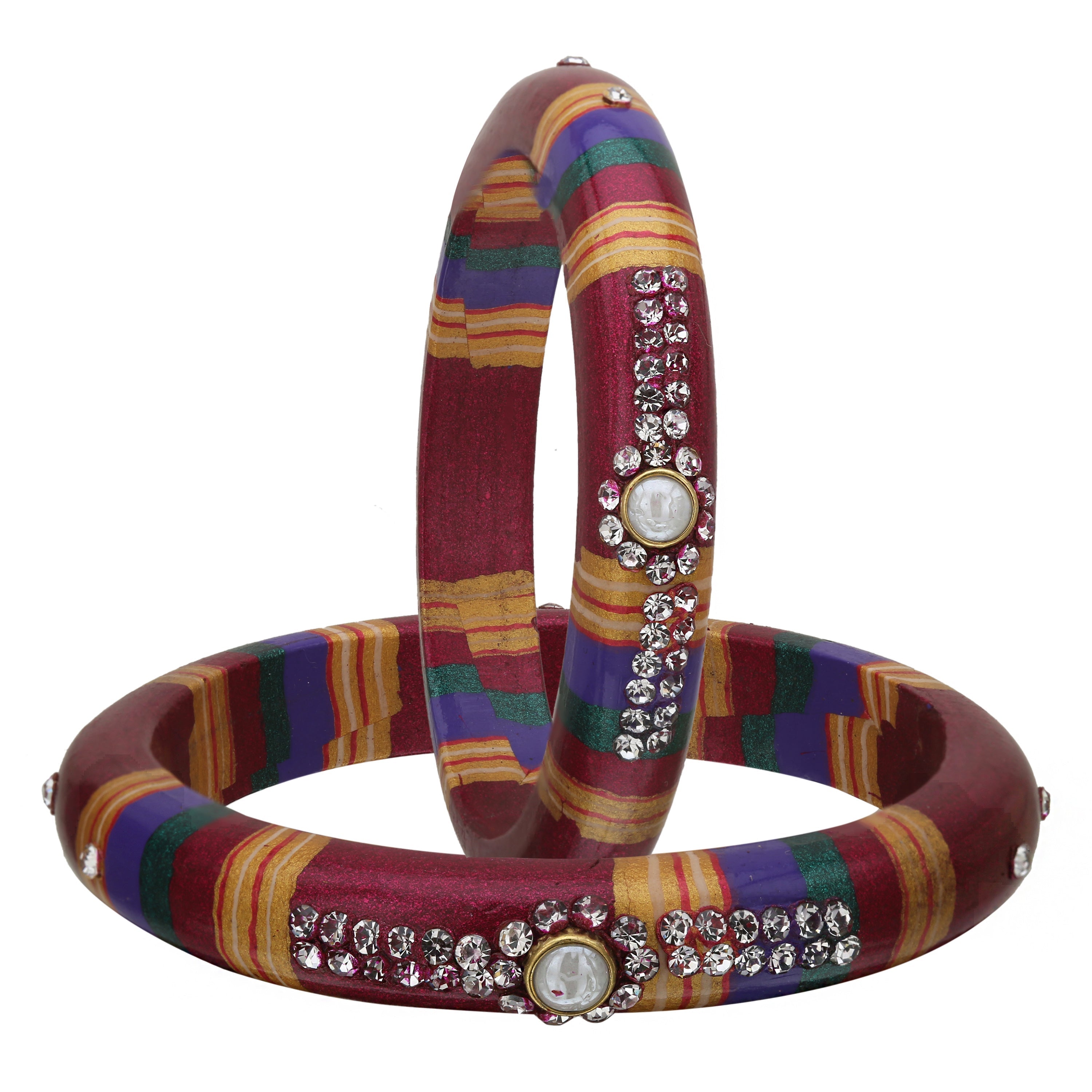 Sukriti Rajasthani Traditional Laharia Maroon Lac Kadaa Bangles for Women – Set of 2