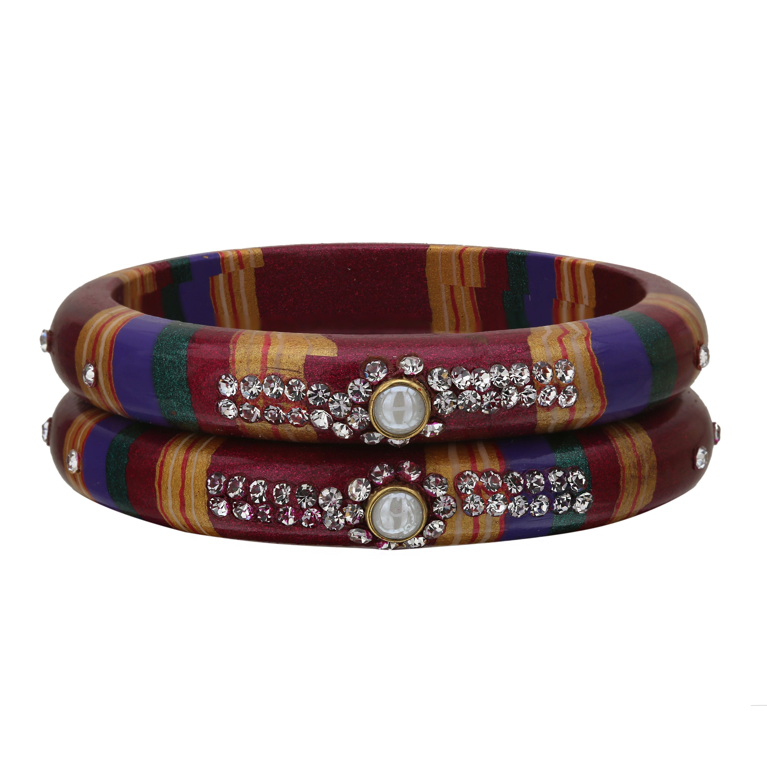 Sukriti Rajasthani Traditional Laharia Maroon Lac Kadaa Bangles for Women – Set of 2