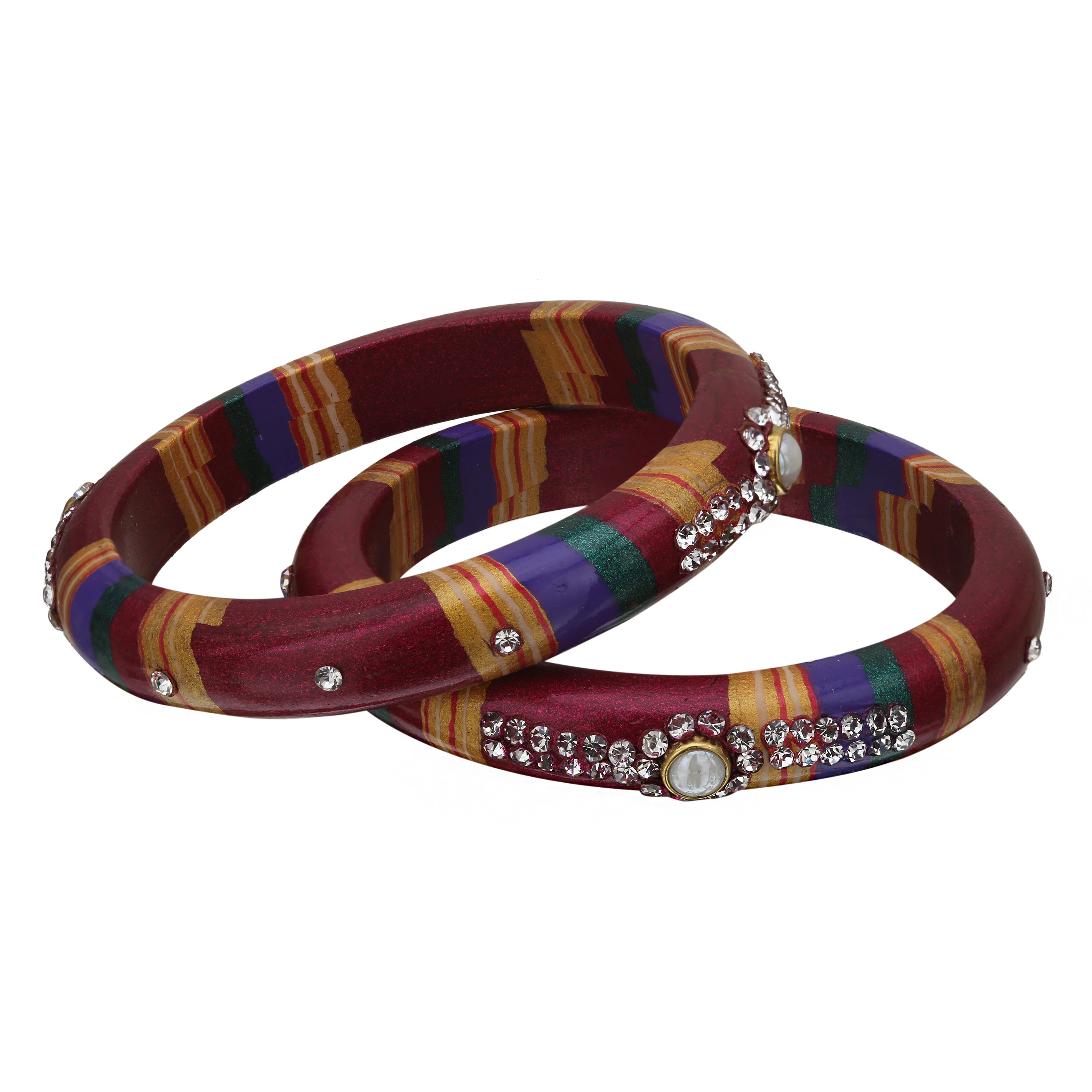 Sukriti Rajasthani Traditional Laharia Maroon Lac Kadaa Bangles for Women – Set of 2