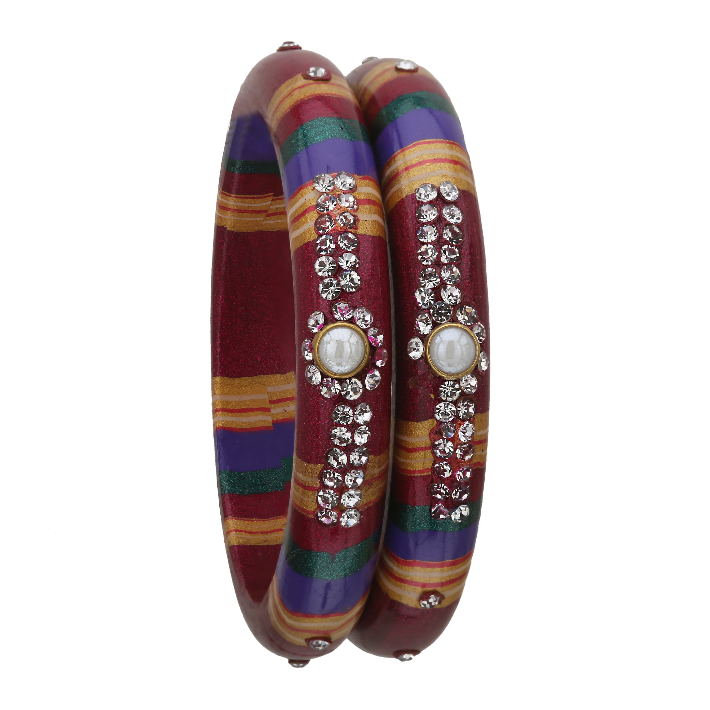 Sukriti Rajasthani Traditional Laharia Maroon Lac Kadaa Bangles for Women – Set of 2
