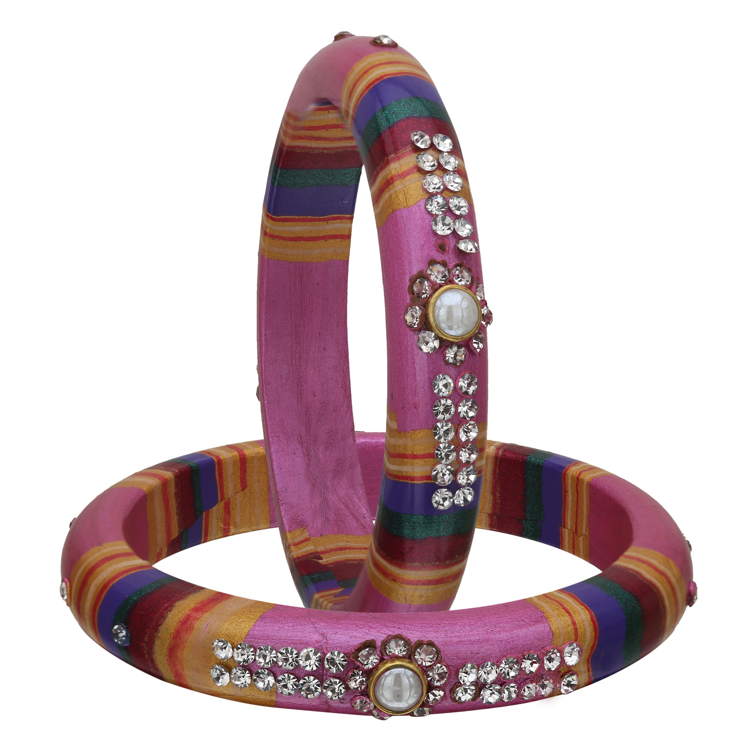 Sukriti Rajasthani Traditional Laharia Mauve Lac Kadaa Bangles for Women – Set of 2