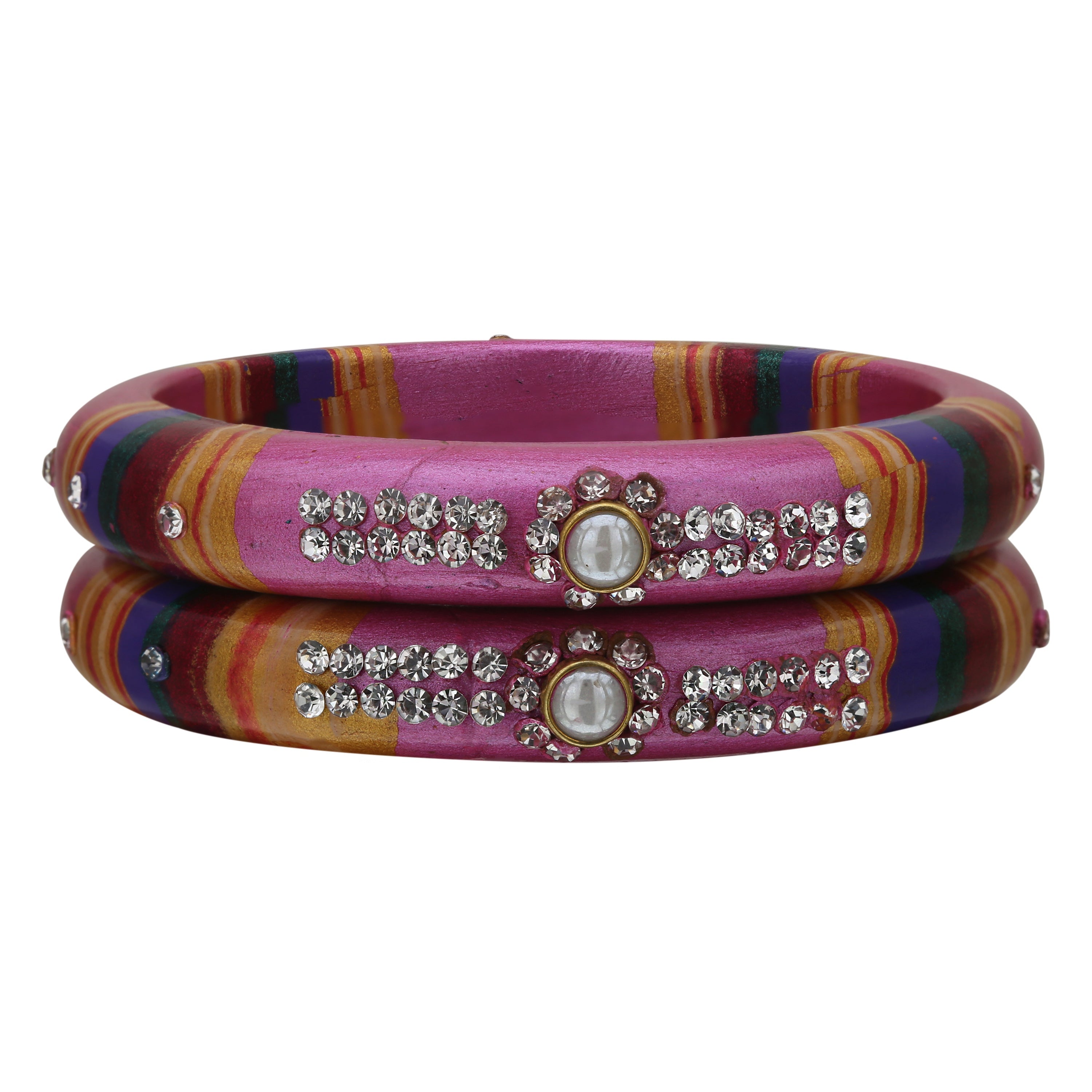 Sukriti Rajasthani Traditional Laharia Mauve Lac Kadaa Bangles for Women – Set of 2