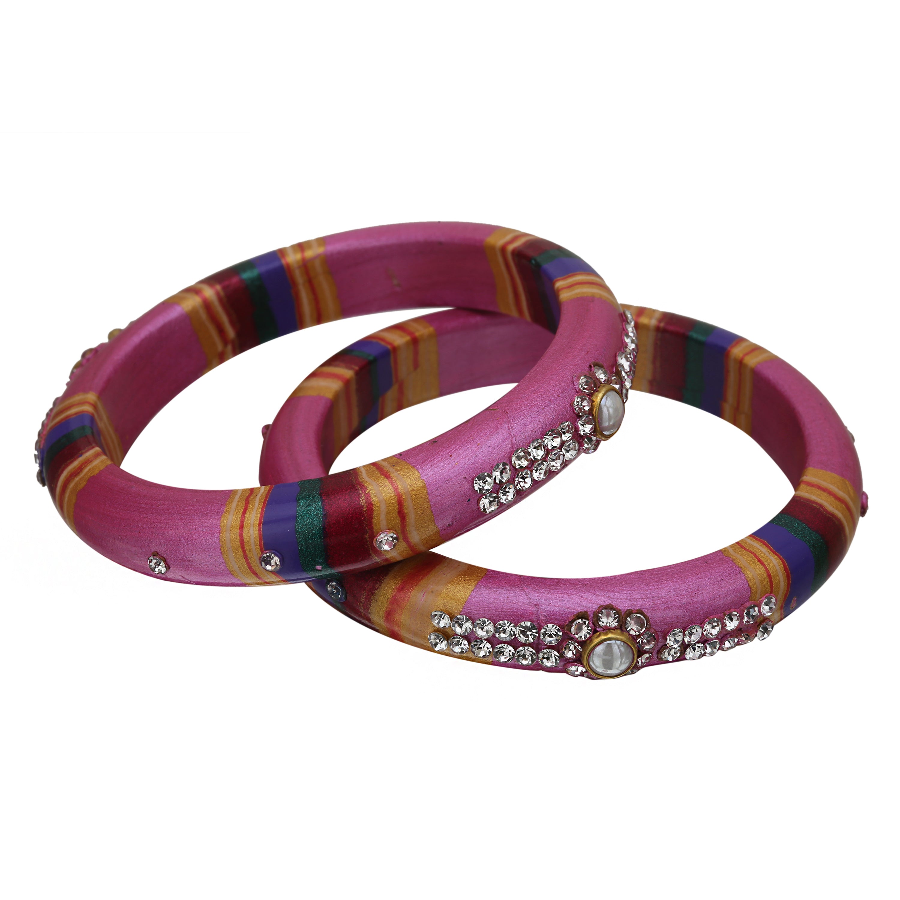 Sukriti Rajasthani Traditional Laharia Mauve Lac Kadaa Bangles for Women – Set of 2