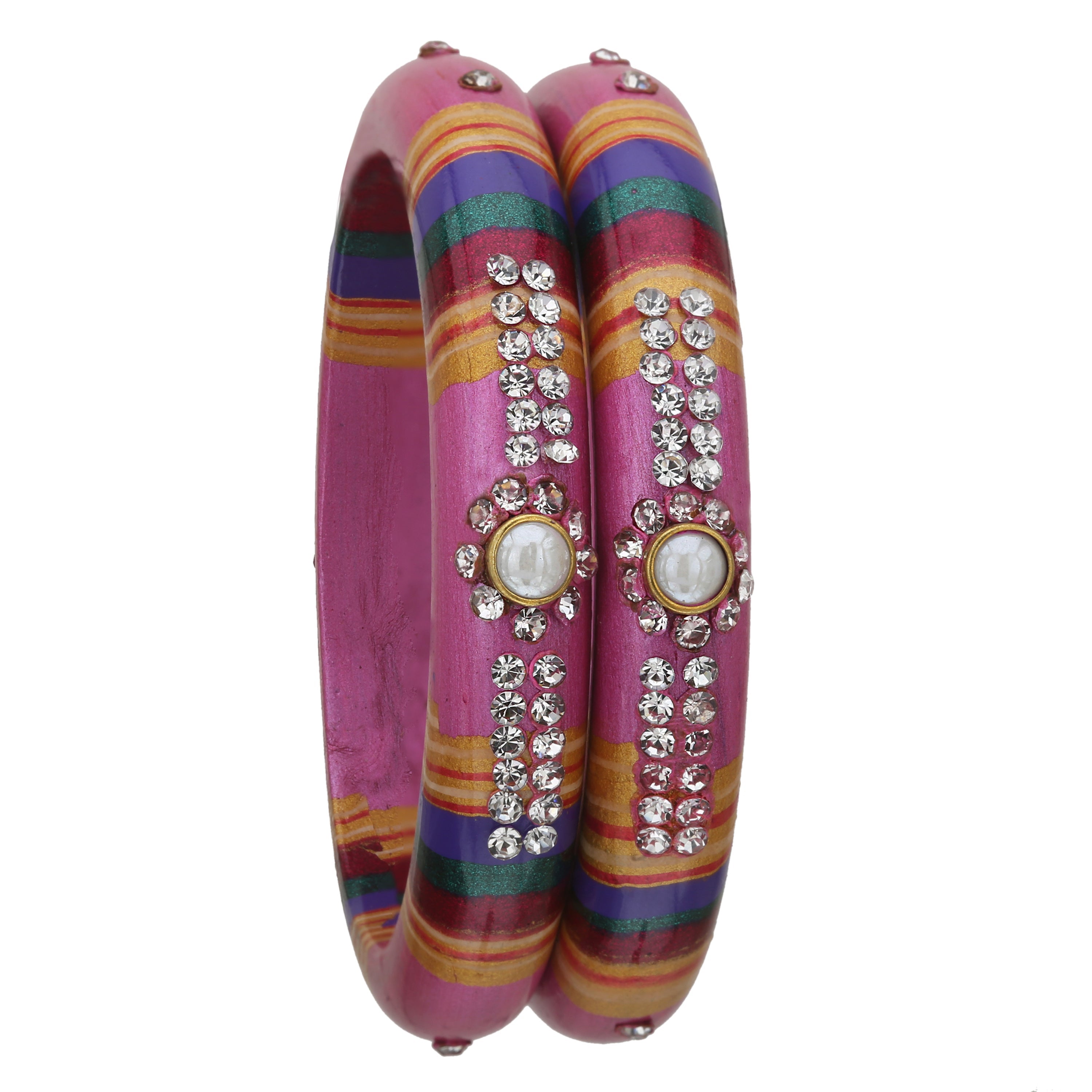 Sukriti Rajasthani Traditional Laharia Mauve Lac Kadaa Bangles for Women – Set of 2