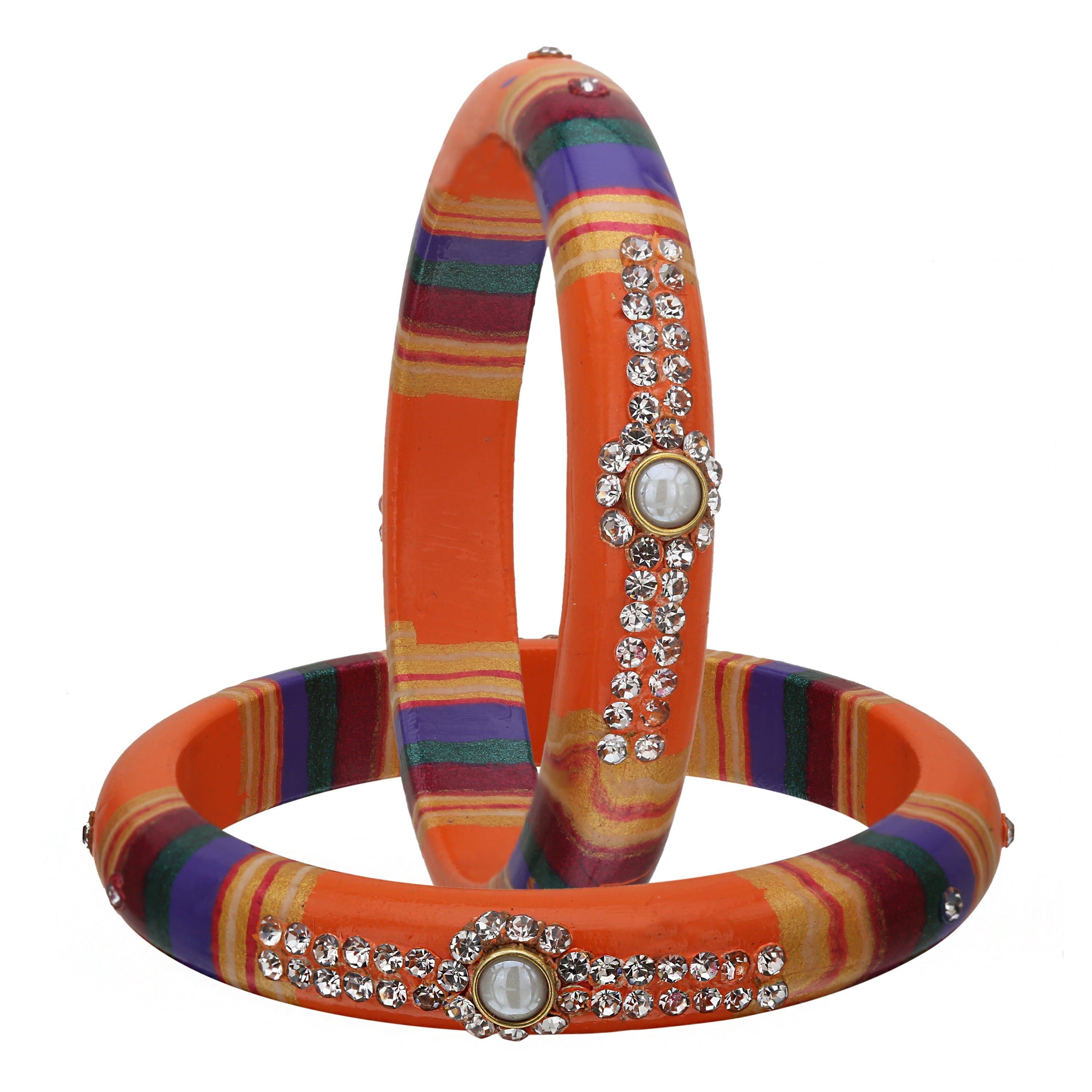 Sukriti Rajasthani Traditional Laharia Orange Lac Kadaa Bangles for Women – Set of 2