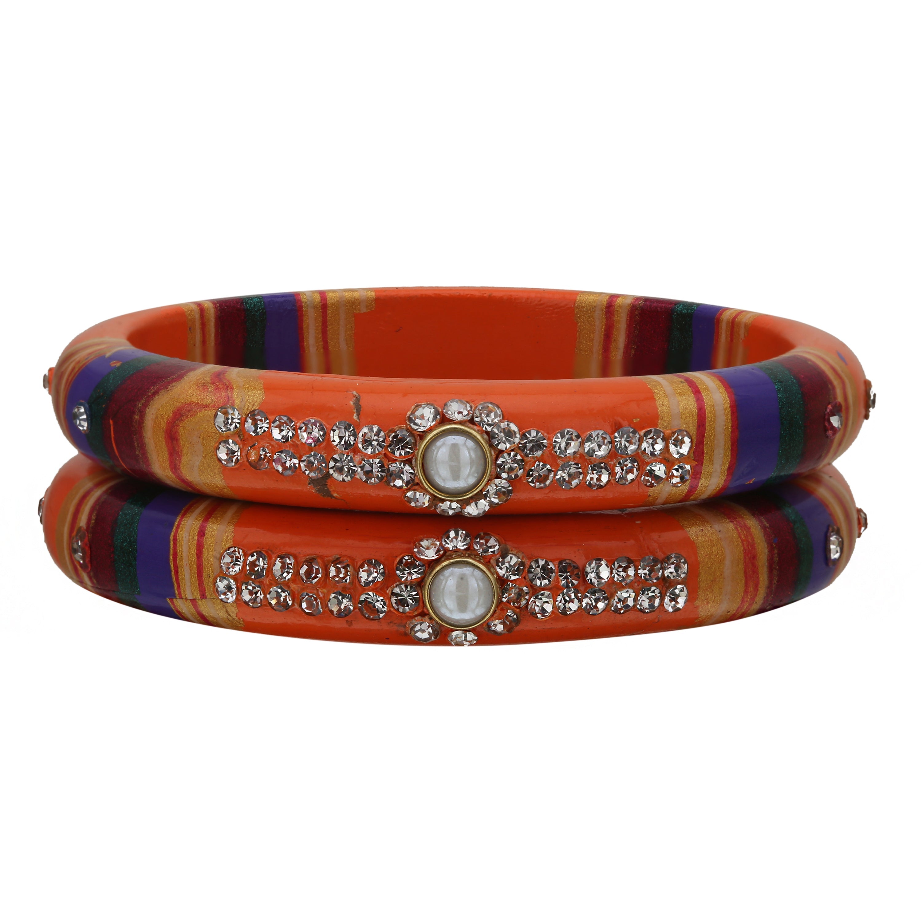 Sukriti Rajasthani Traditional Laharia Orange Lac Kadaa Bangles for Women – Set of 2