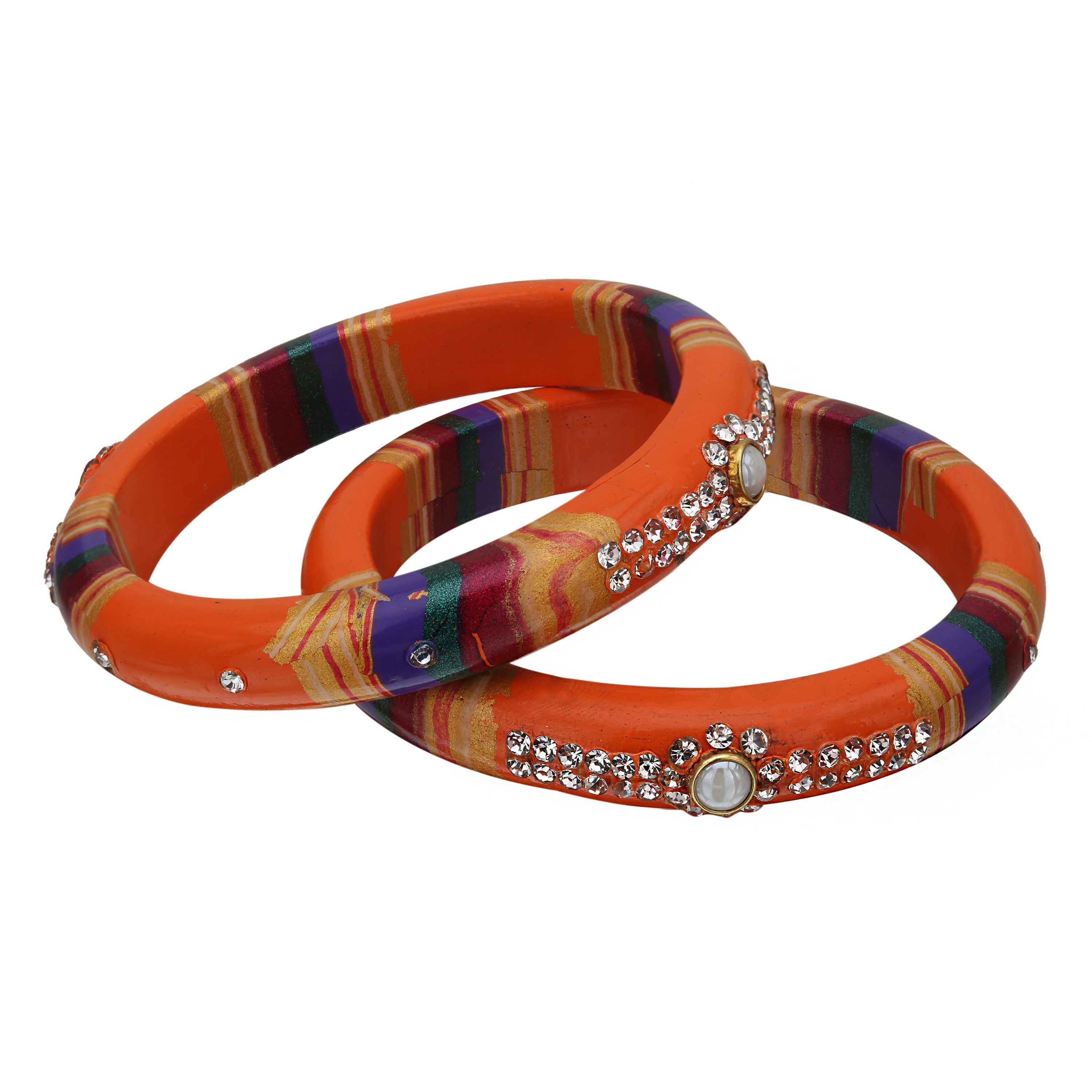 Sukriti Rajasthani Traditional Laharia Orange Lac Kadaa Bangles for Women – Set of 2