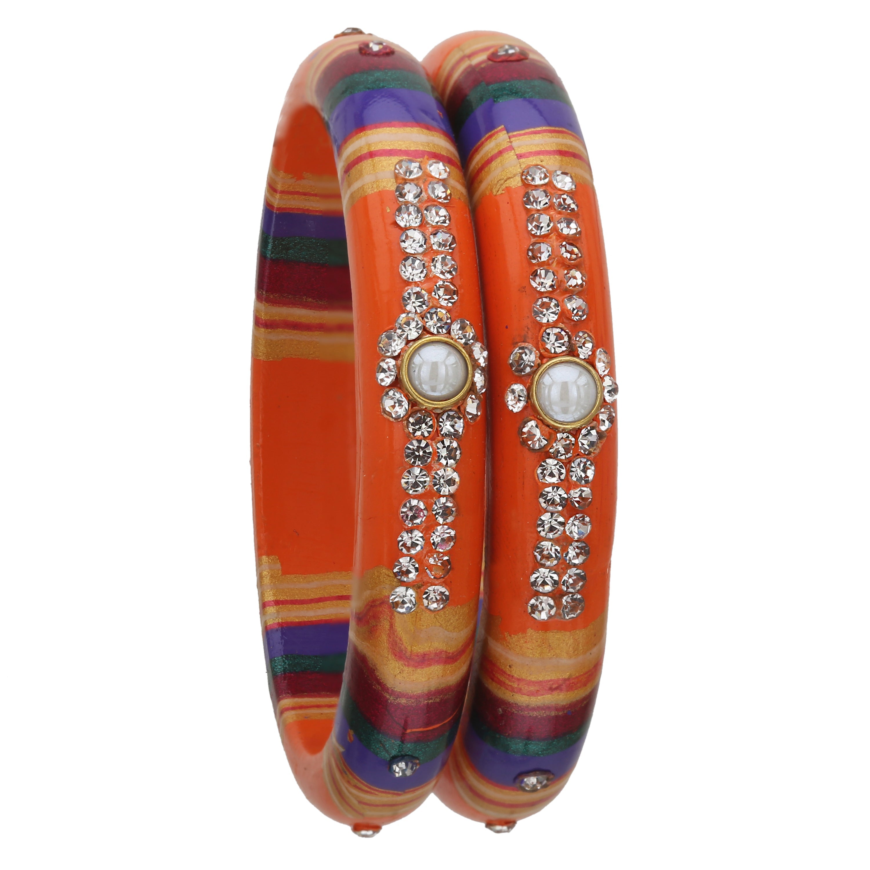 Sukriti Rajasthani Traditional Laharia Orange Lac Kadaa Bangles for Women – Set of 2