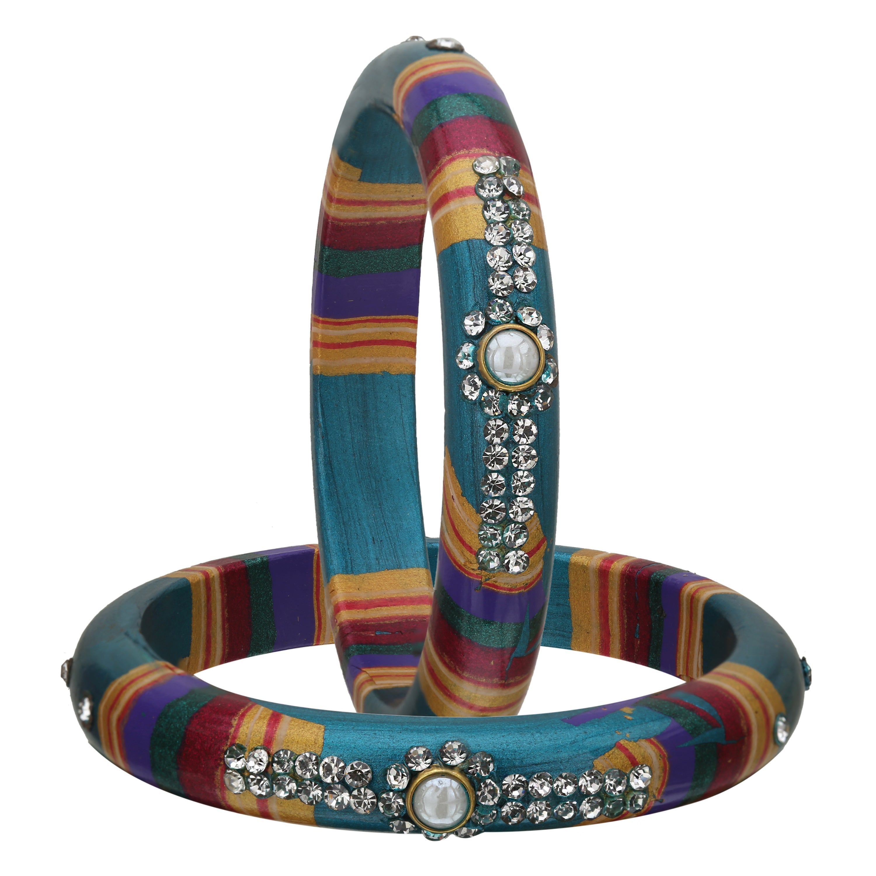 Sukriti Rajasthani Traditional Laharia Sea-Green Lac Kadaa Bangles for Women – Set of 2
