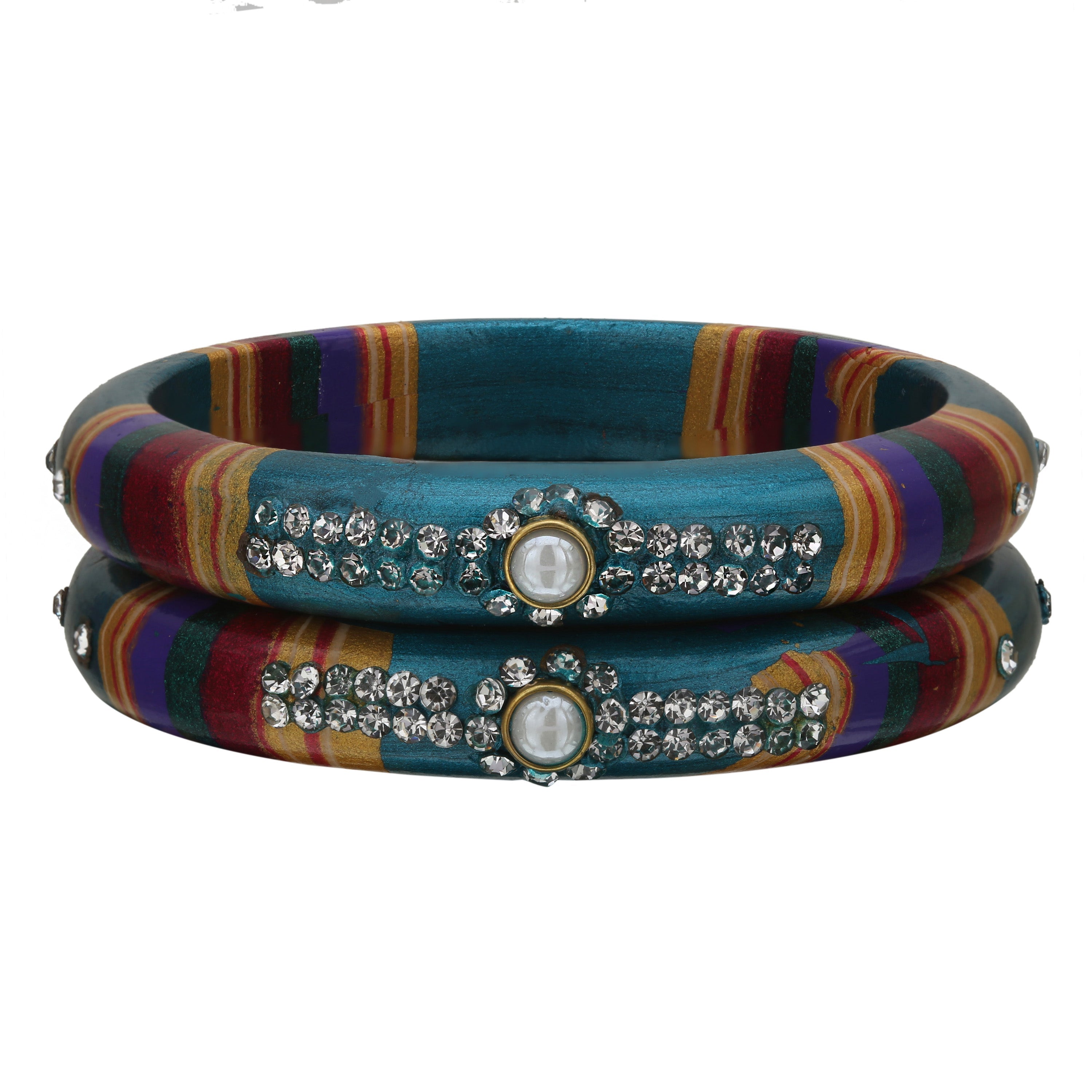 Sukriti Rajasthani Traditional Laharia Sea-Green Lac Kadaa Bangles for Women – Set of 2