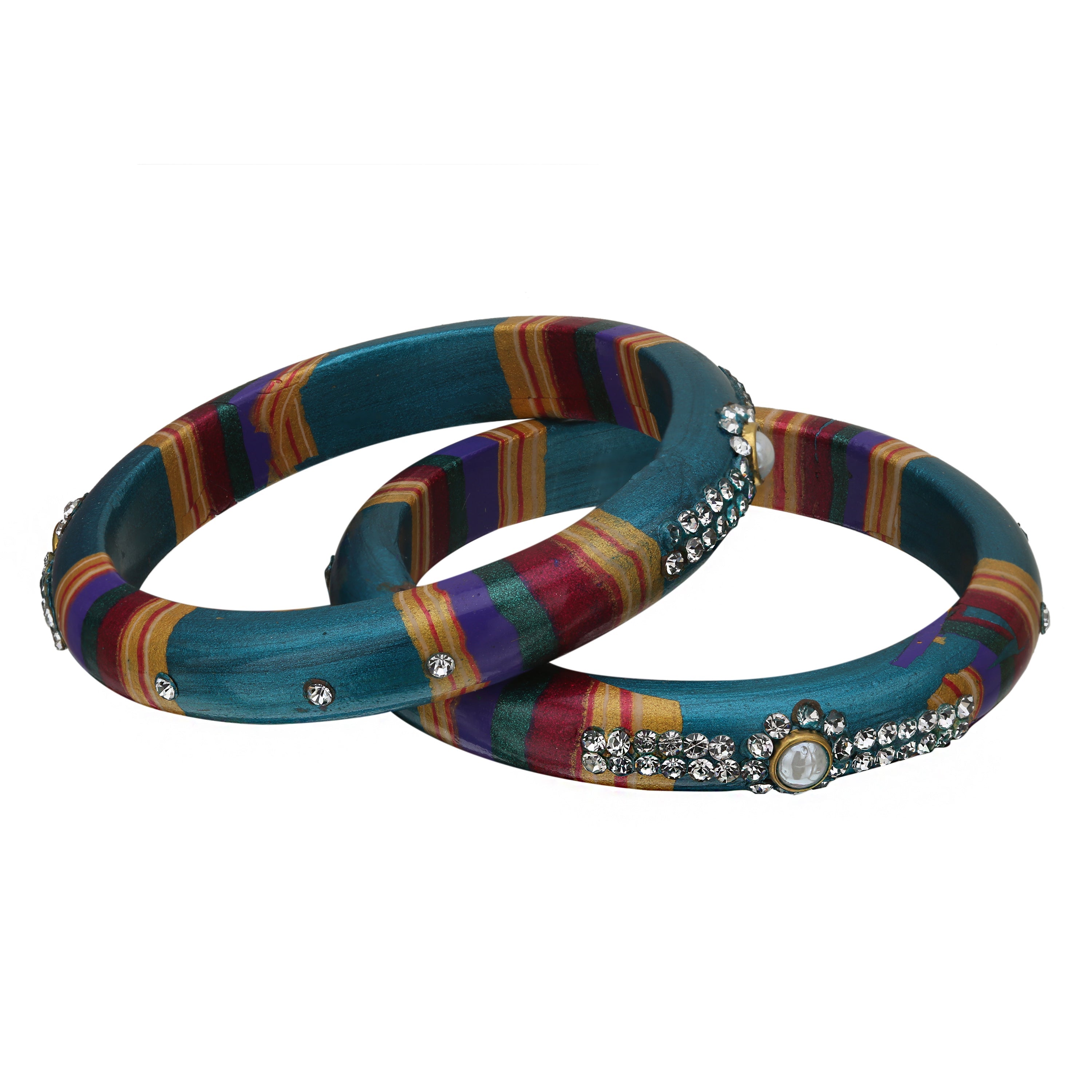 Sukriti Rajasthani Traditional Laharia Sea-Green Lac Kadaa Bangles for Women – Set of 2