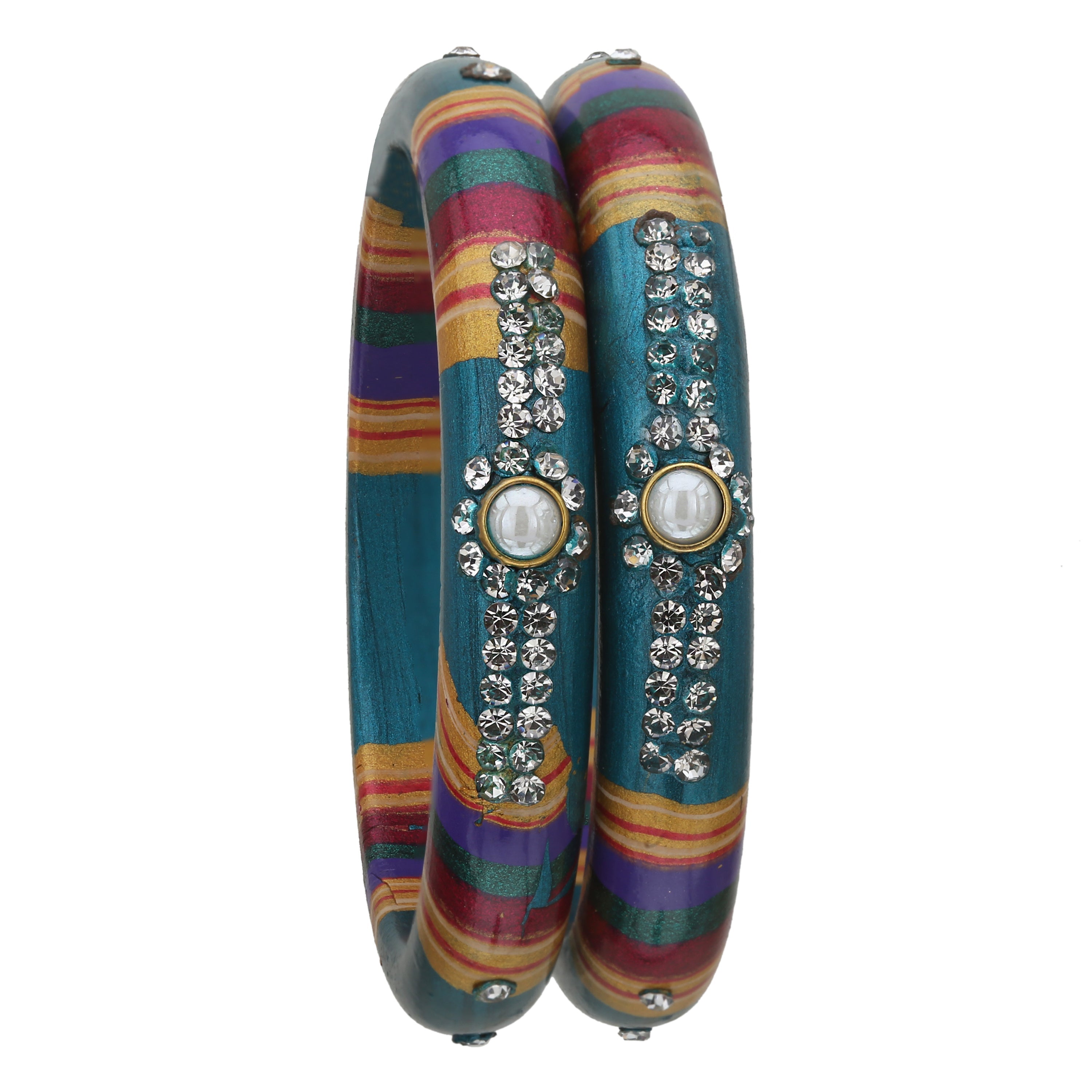Sukriti Rajasthani Traditional Laharia Sea-Green Lac Kadaa Bangles for Women – Set of 2