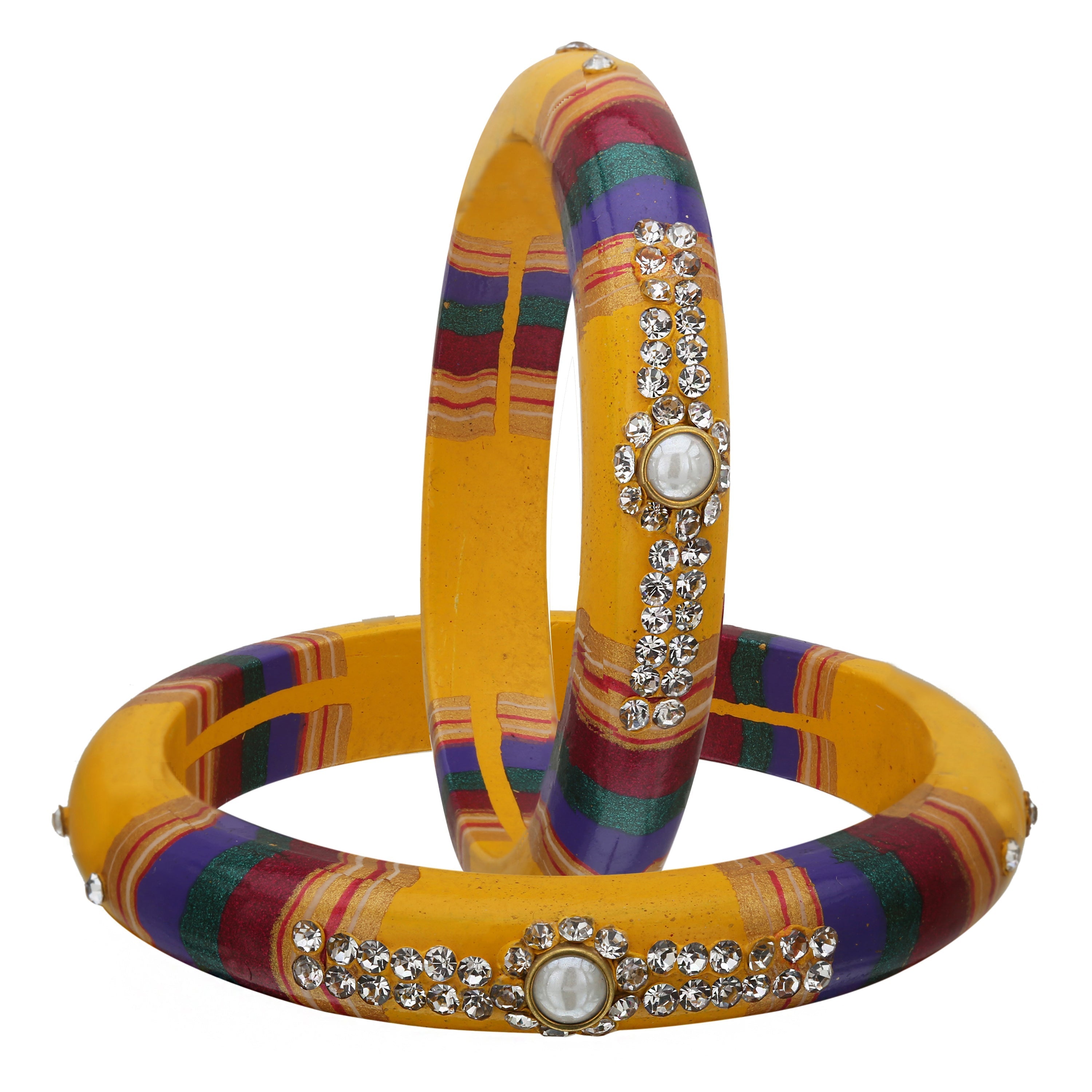 Sukriti Rajasthani Traditional Laharia Yellow Lac Kadaa Bangles for Women – Set of 2