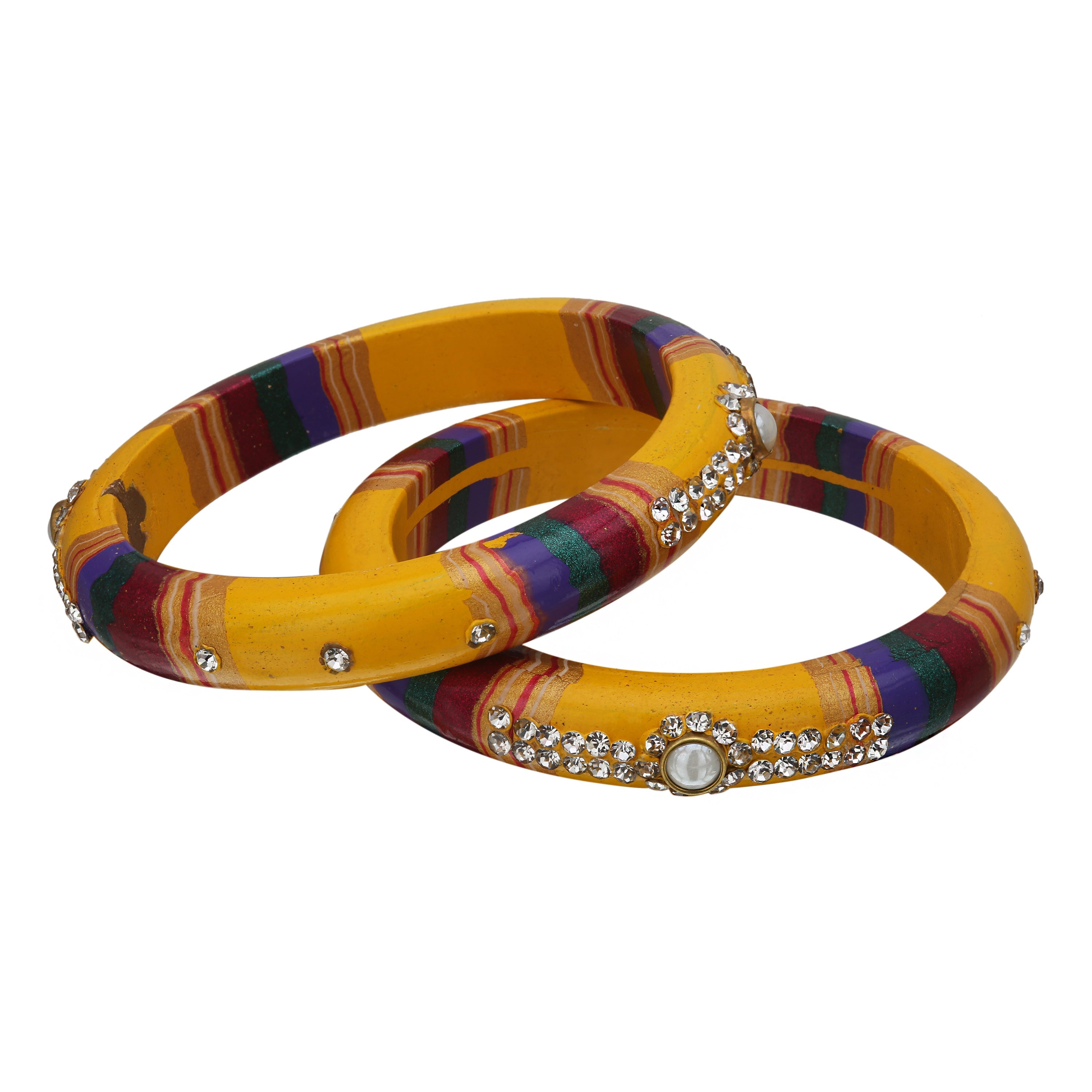 Sukriti Rajasthani Traditional Laharia Yellow Lac Kadaa Bangles for Women – Set of 2