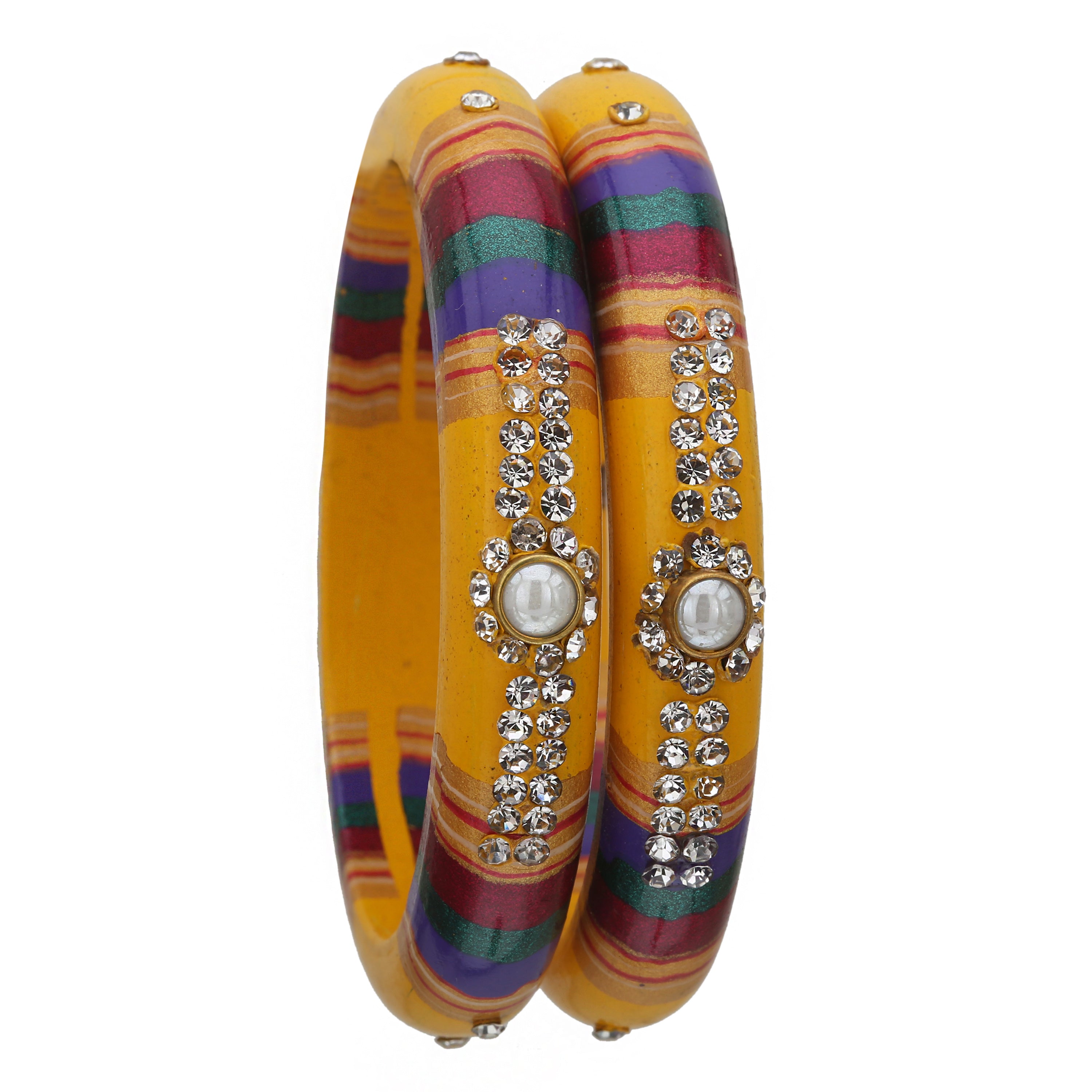 Sukriti Rajasthani Traditional Laharia Yellow Lac Kadaa Bangles for Women – Set of 2