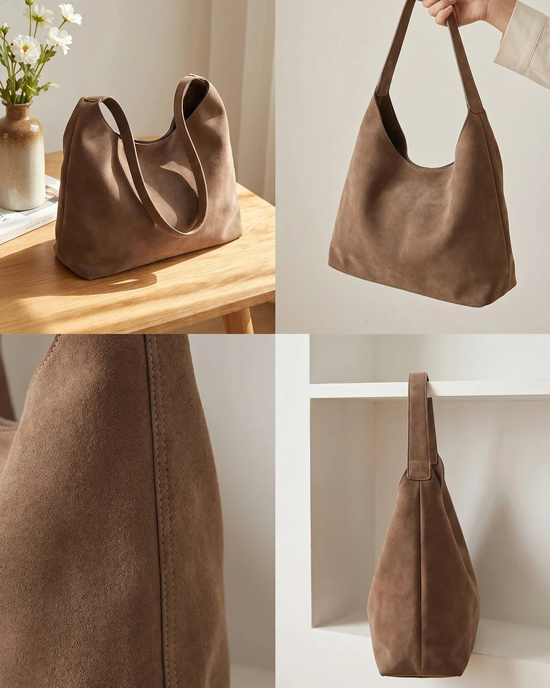 Soft Slouchy Shoulder bag in Mocha Brown