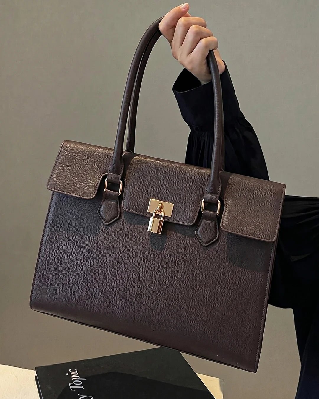 Fashion Buckle Strap Office Shoulder Bag in Cocoa Brown