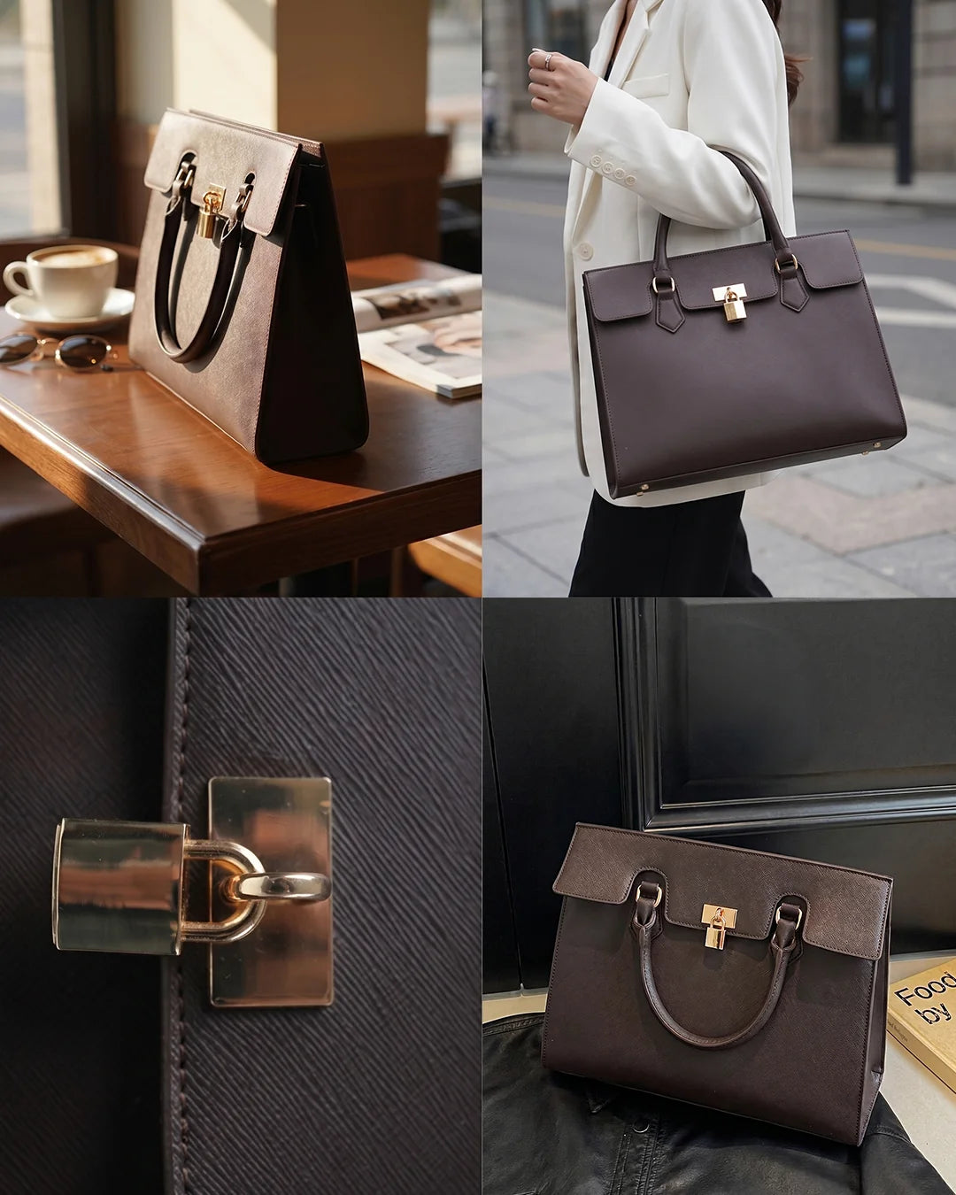 Fashion Buckle Strap Office Shoulder Bag in Cocoa Brown
