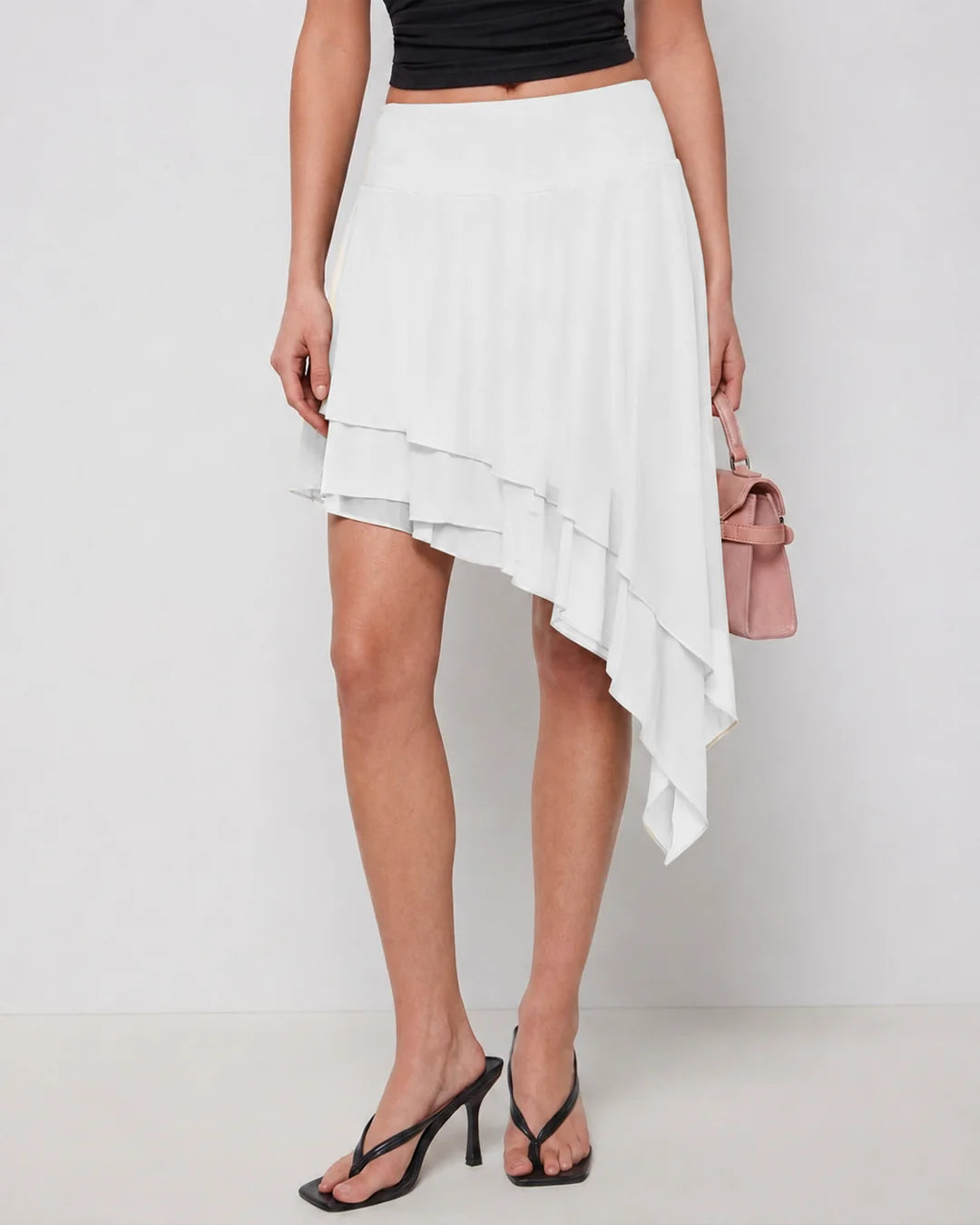 Asymmetric Layered Flare Mini Skirt in Off White
