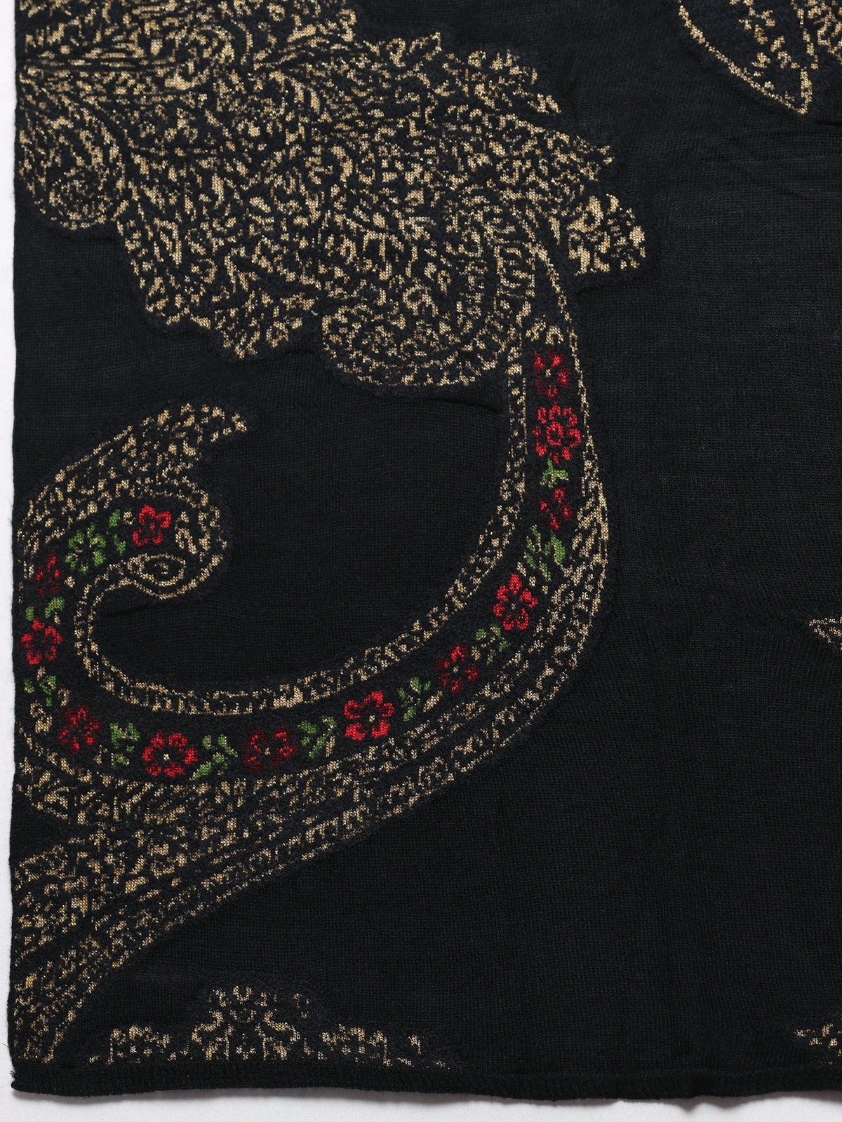 Anouk Black Woven Design Wool Women's Shawl