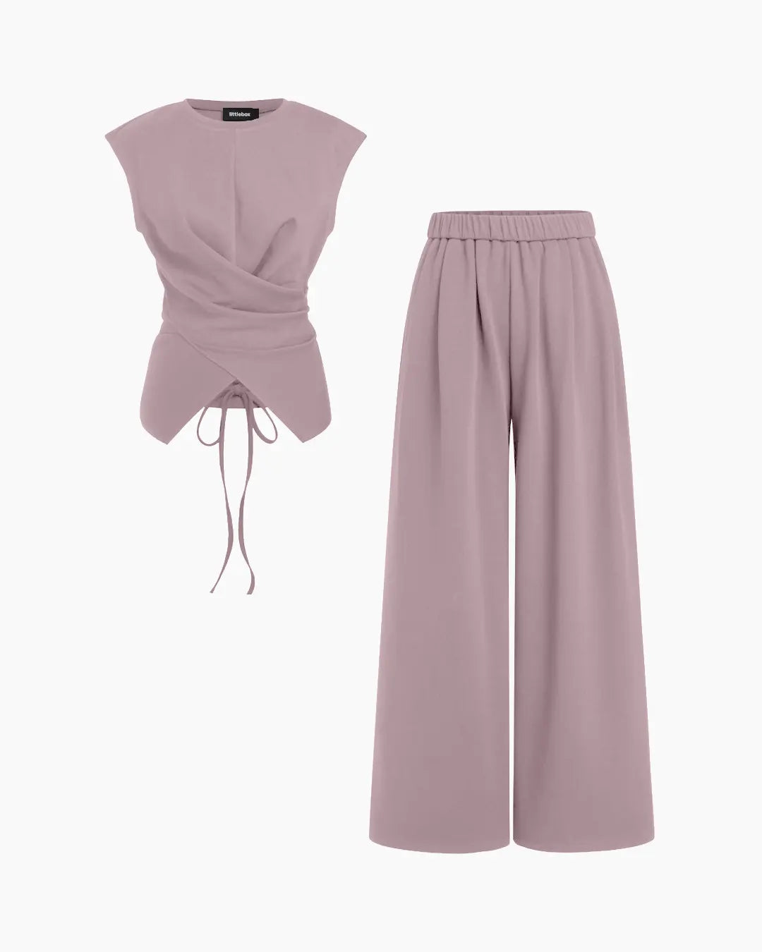 Draped Drawstring Top and Wide Leg Trousers Co-Ord Set in Lavender