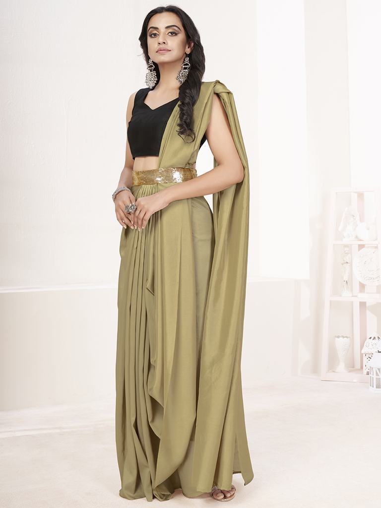 Sage Green Ready to Wear One Minute Lycra Saree