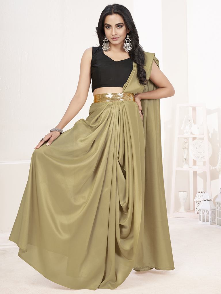 Sage Green Ready to Wear One Minute Lycra Saree