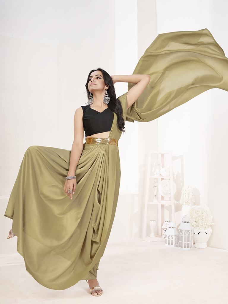 Sage Green Ready to Wear One Minute Lycra Saree