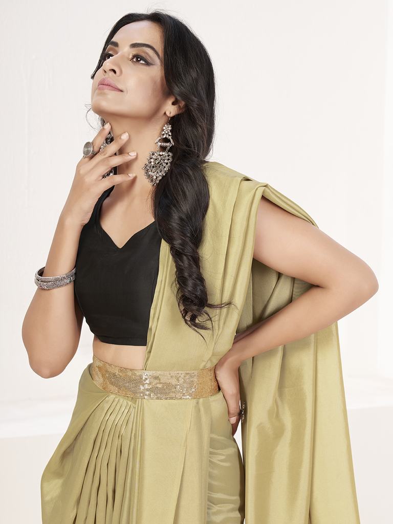 Sage Green Ready to Wear One Minute Lycra Saree