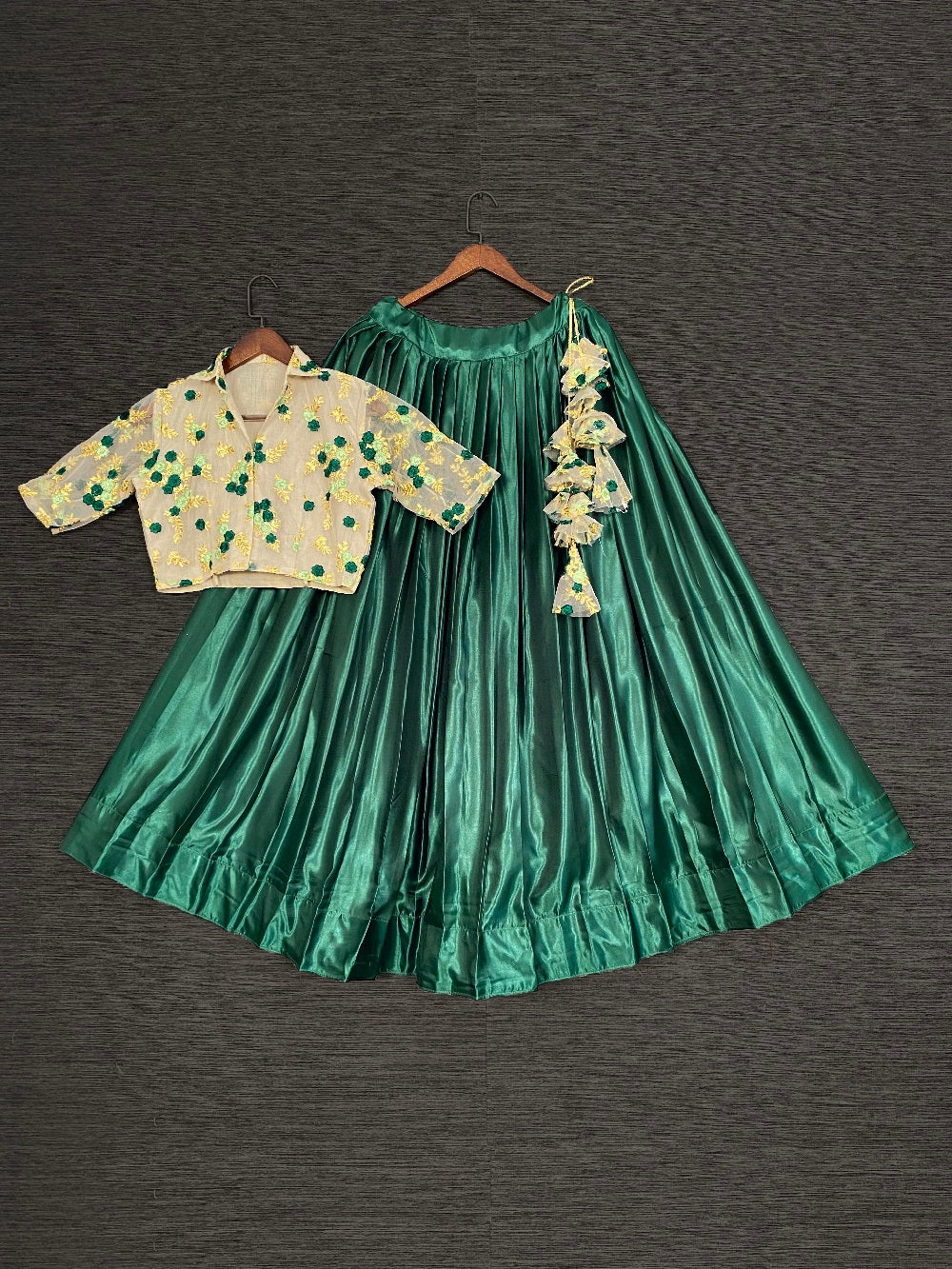 Green Color Satin Silk Co-ord Set Lehenga Choli