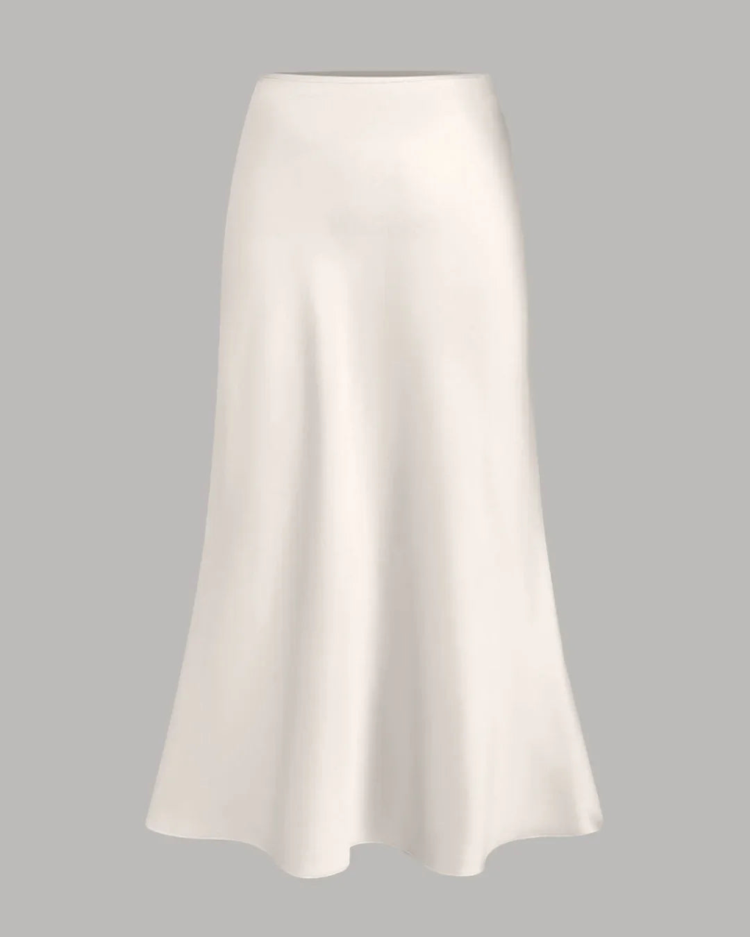 Satin Bias-Cut Flared Midi Skirt in Cream