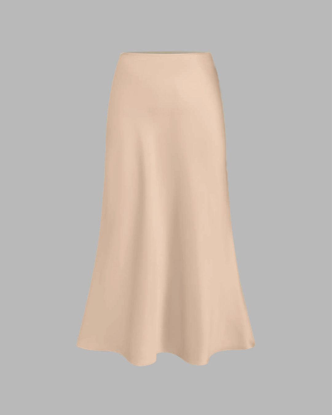 Satin Solid Ruffle Long Skirt In Peach