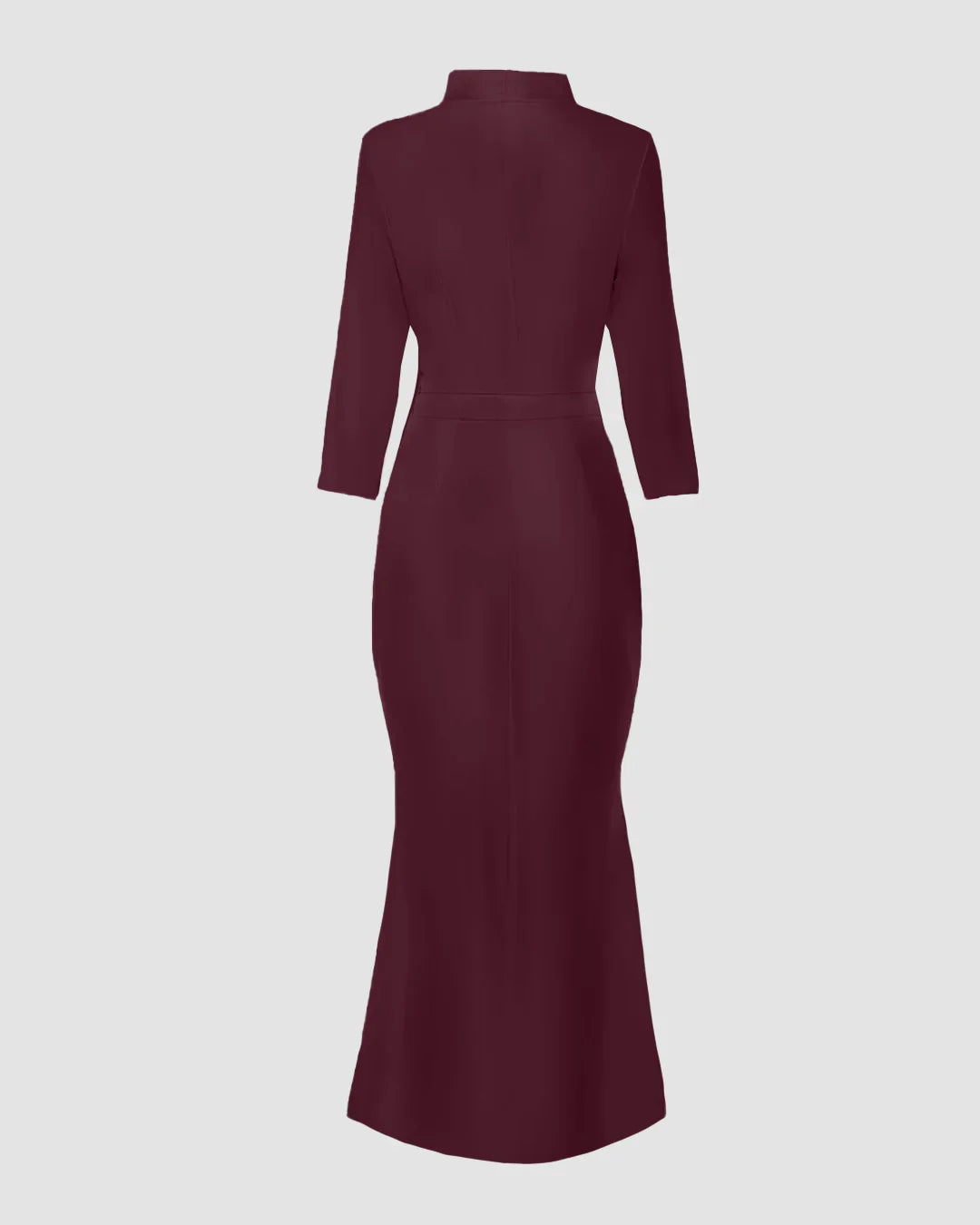 Satin V-Neck Waist-Tapered Mermaid Dress with High-Low Hem in Maroon
