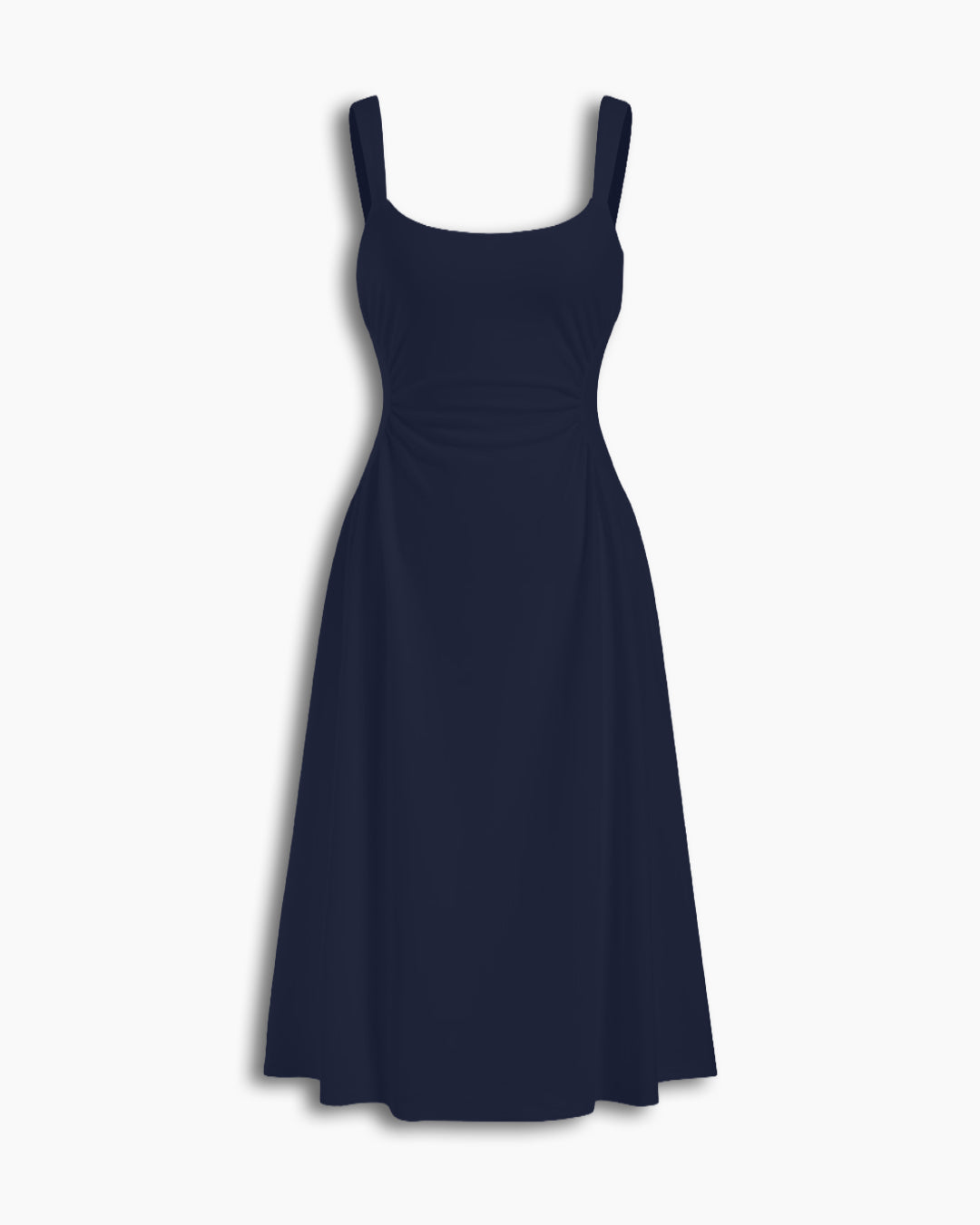 Scoop Neck Fit and Flare Sleeveless Midi Dress in Navy Blue