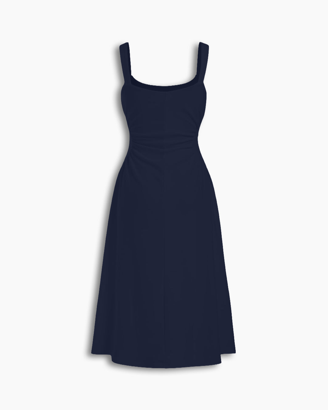 Scoop Neck Fit and Flare Sleeveless Midi Dress in Navy Blue