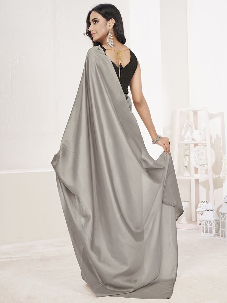 Seal Grey Ready to Wear One Minute Lycra Saree