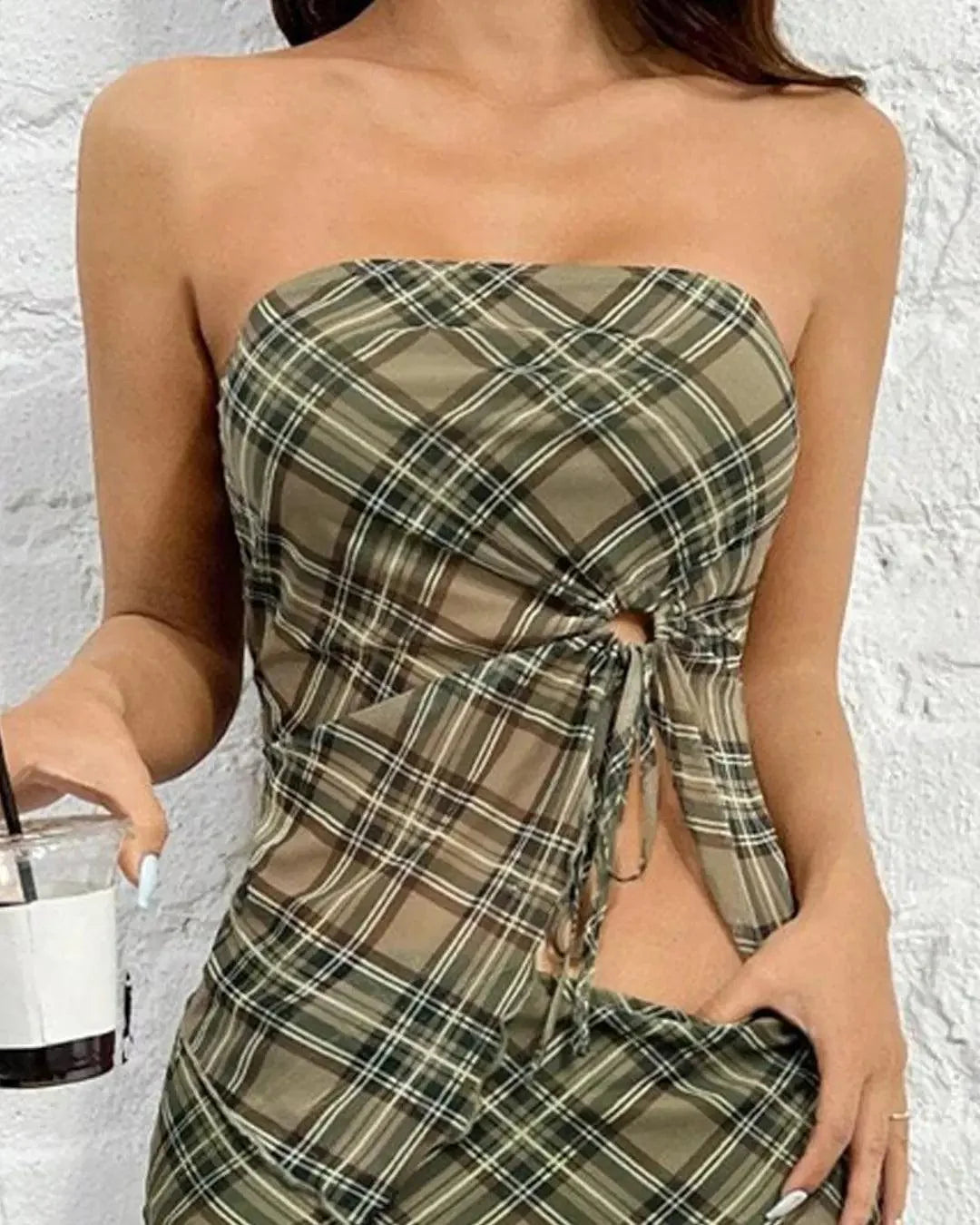 Sheer Plaid Strapless Tube Top