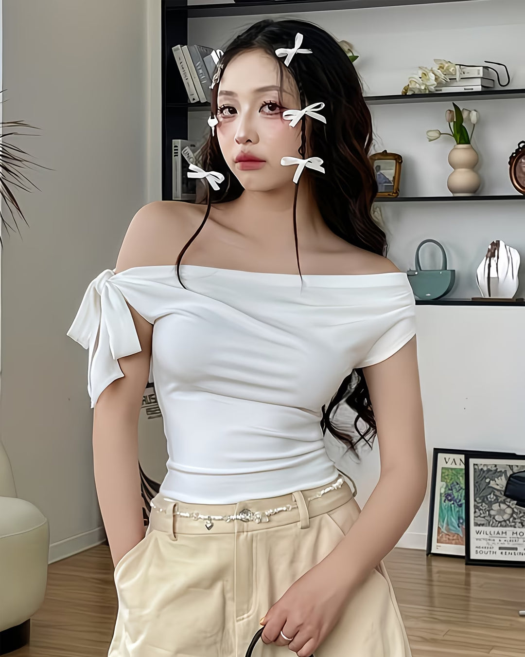 Shoulder Twisted Strap Asymmetrical Tank Top in Classic White