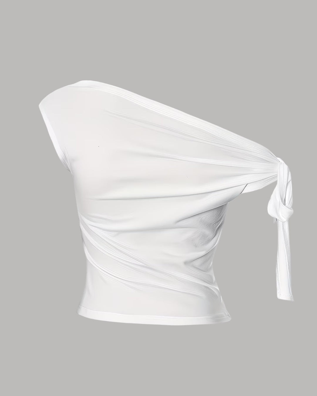 Shoulder Twisted Strap Asymmetrical Tank Top in Classic White