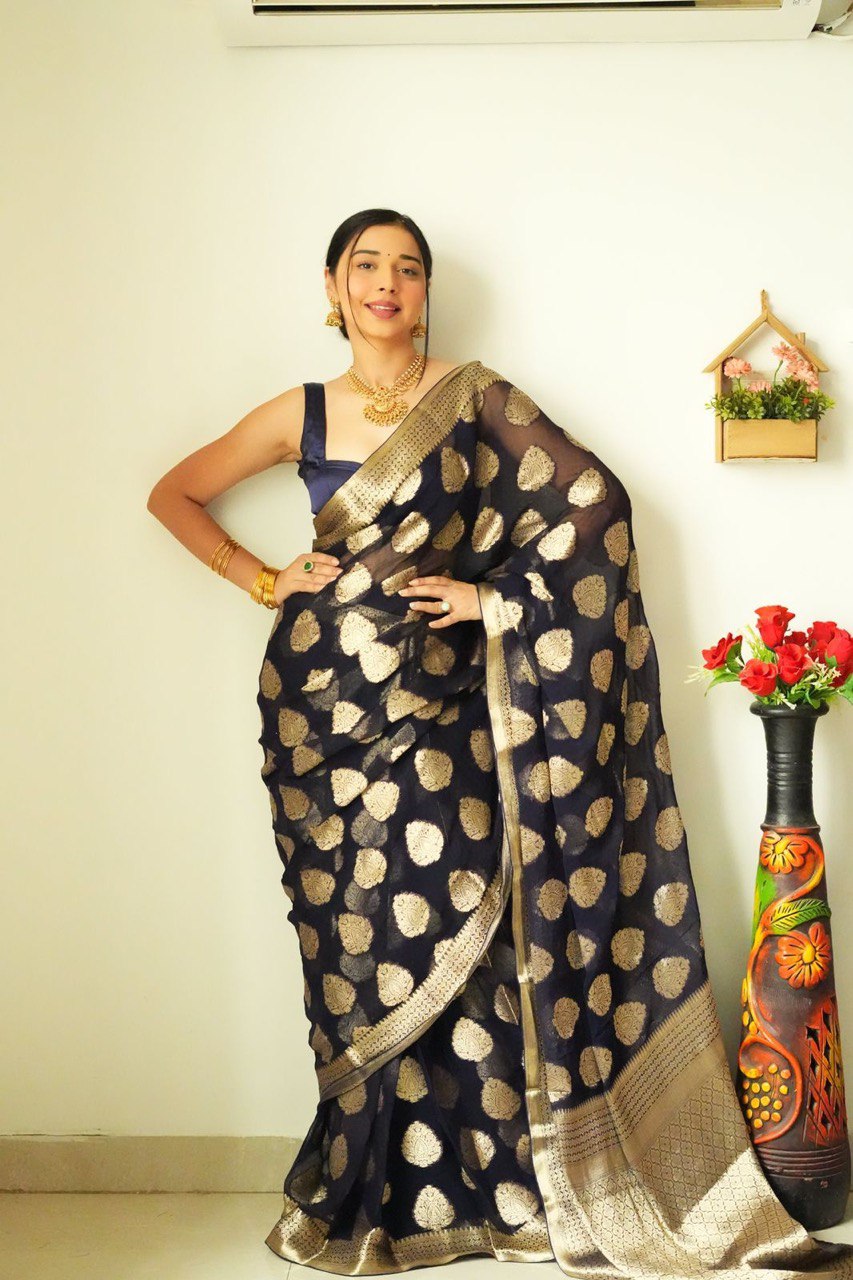 Gossamer 1-Minute Ready To Wear Black Soft Silk Saree