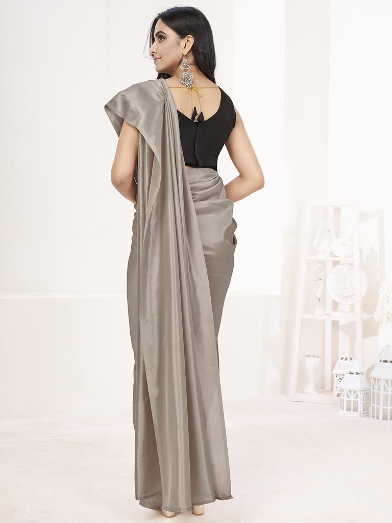 Silver Grey Ready to Wear One Minute Lycra Saree