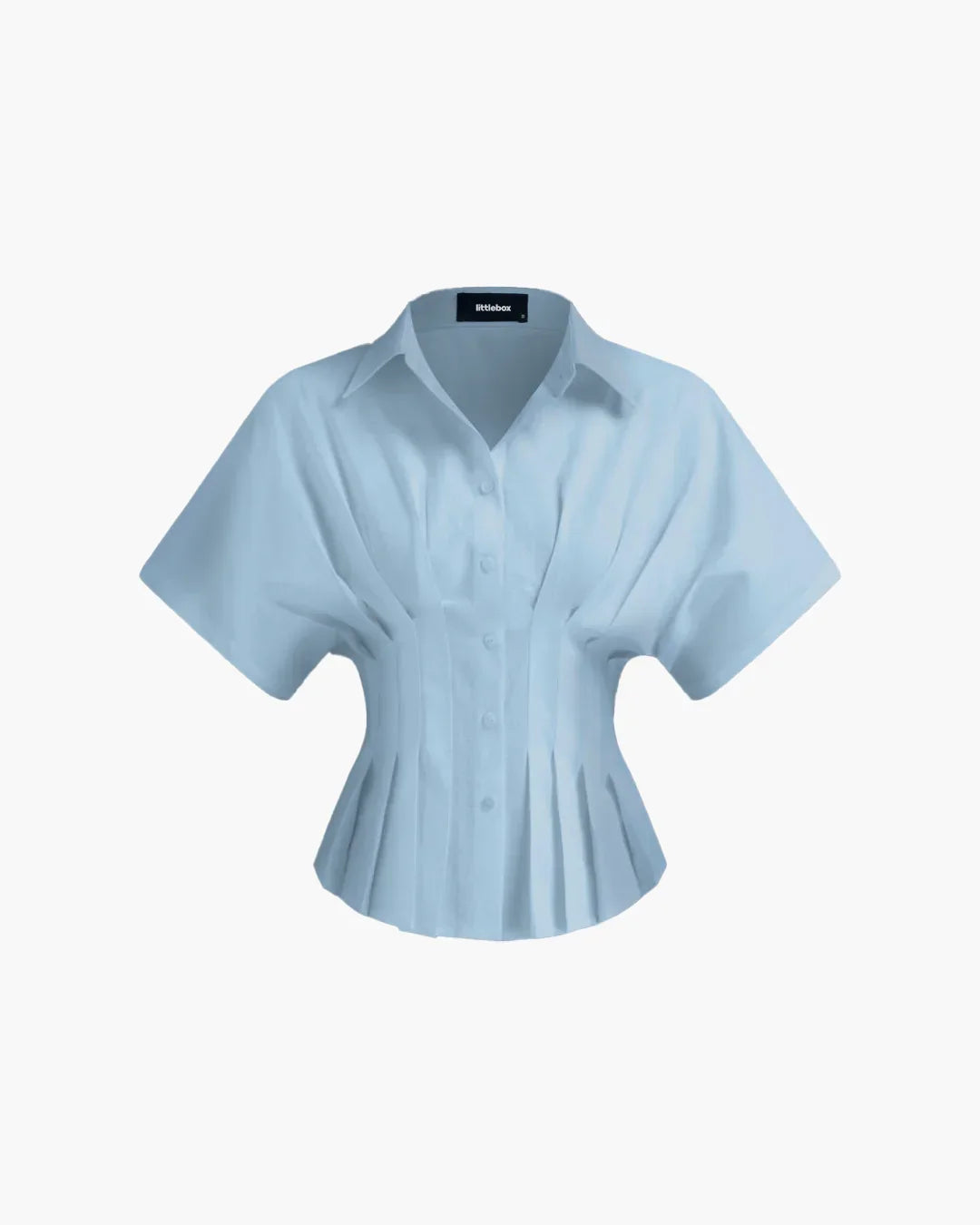 Sky Blue Cinched Waist Collared Shirt Top