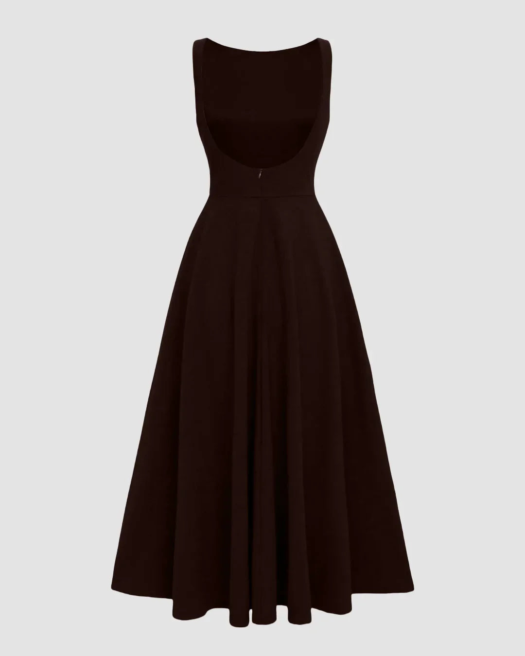 Sleeveless Boat Neck Fit & Flare Midi Dress in Brown