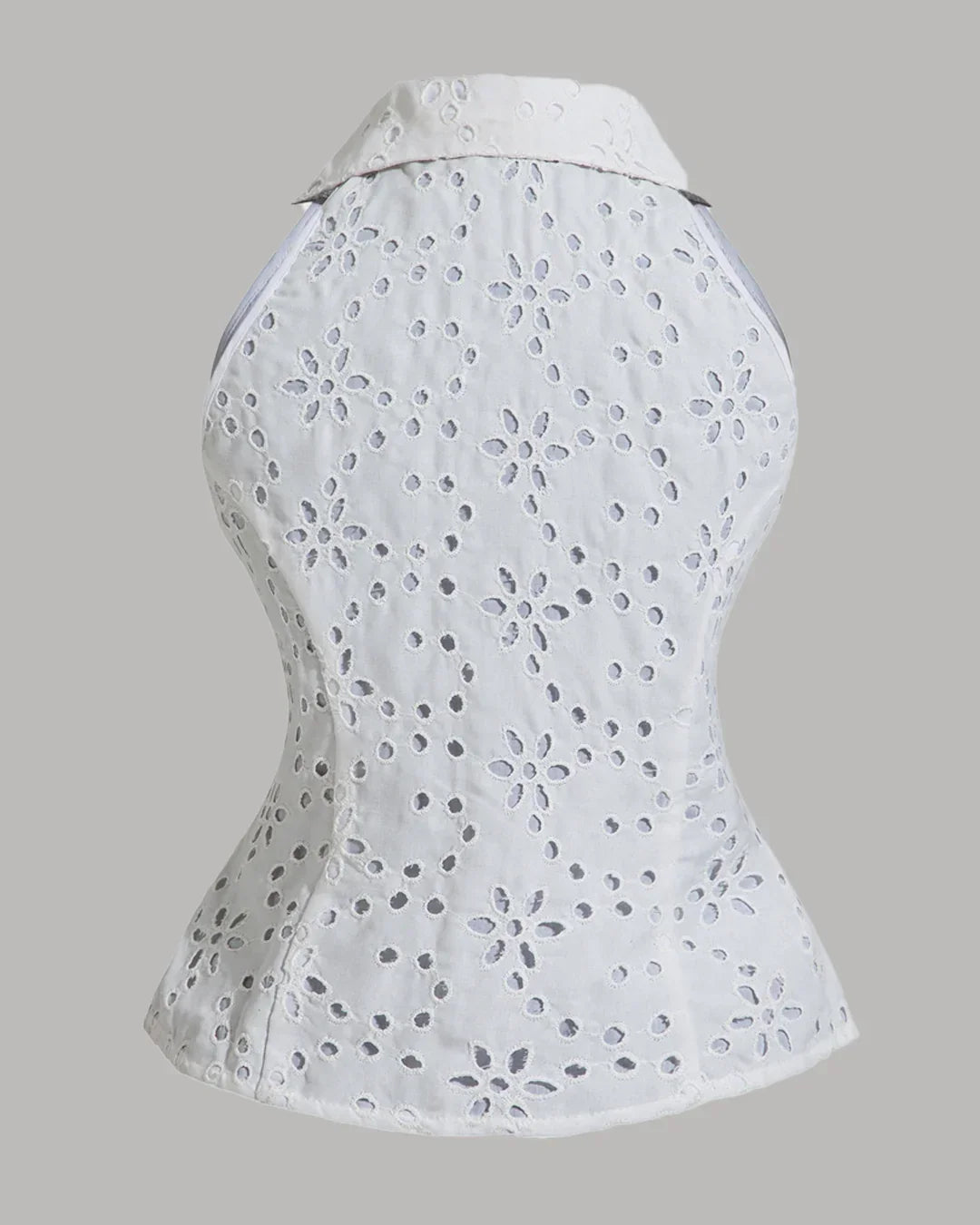 Sleeveless Collared Eyelet Button-Down Top