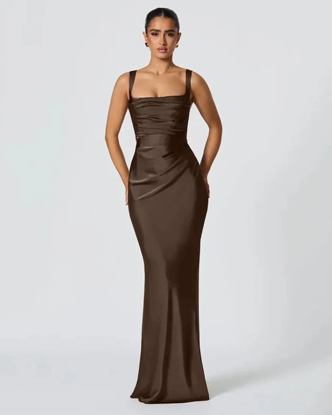 Sleeveless Fitted Maxi Dress in Brown
