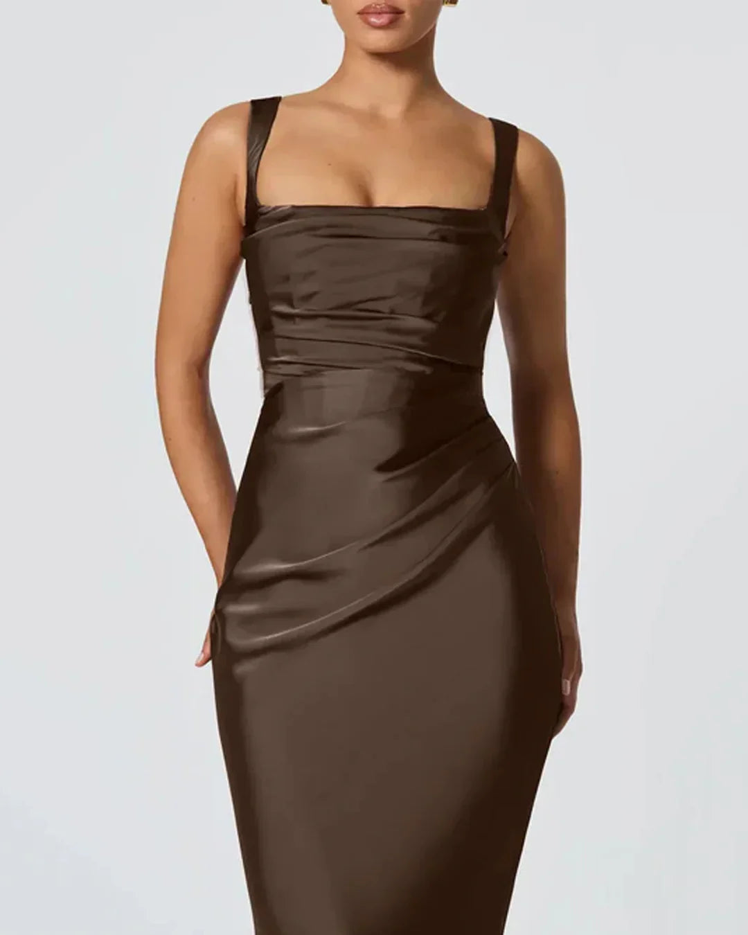 Sleeveless Fitted Maxi Dress in Brown