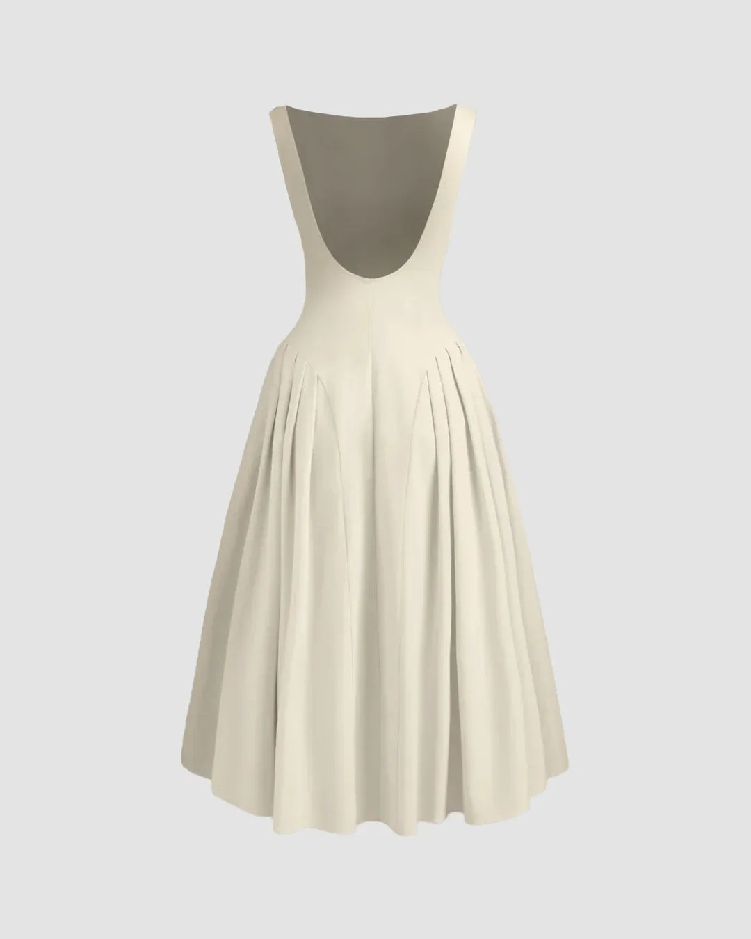 Sleeveless Flared Midi Dress in Beige