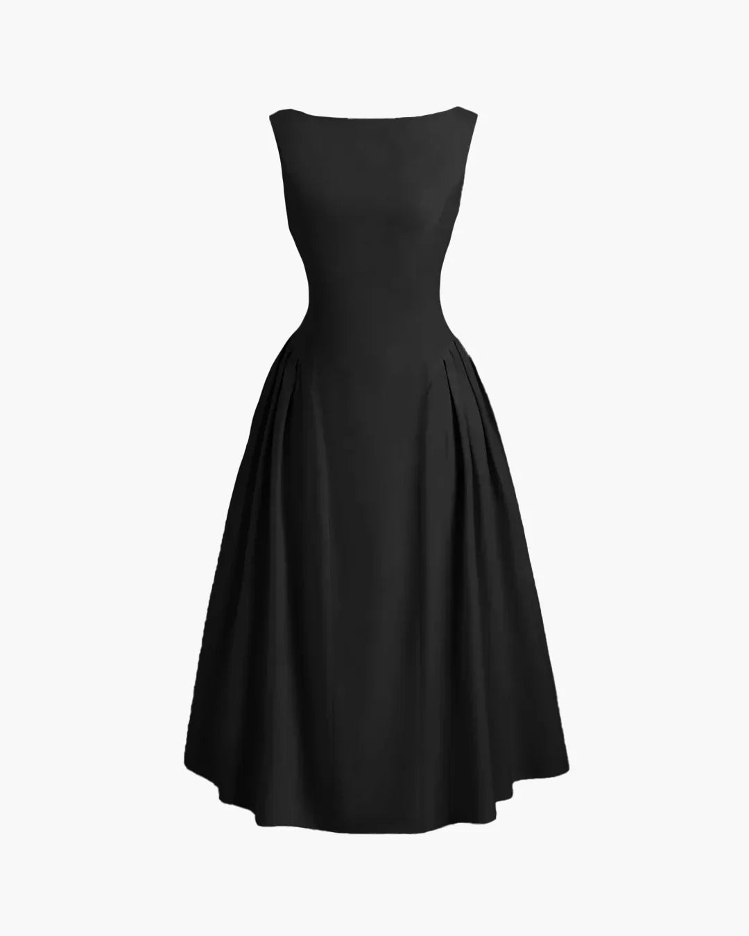 Sleeveless Flared Midi Dress in Black