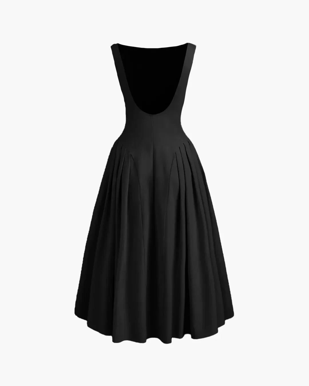 Sleeveless Flared Midi Dress in Black