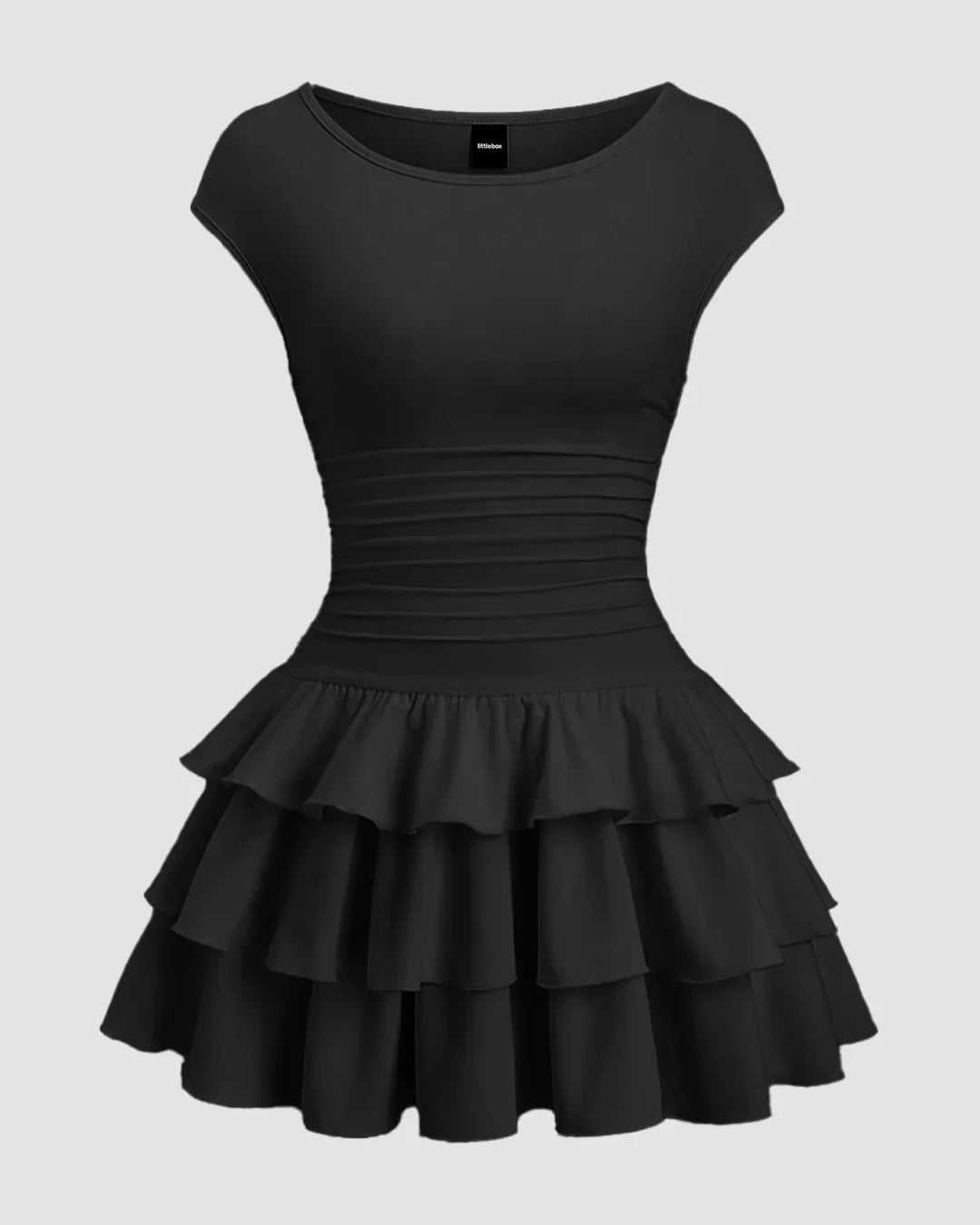 Sleeveless Flared Ruffle Mini Dress in Black